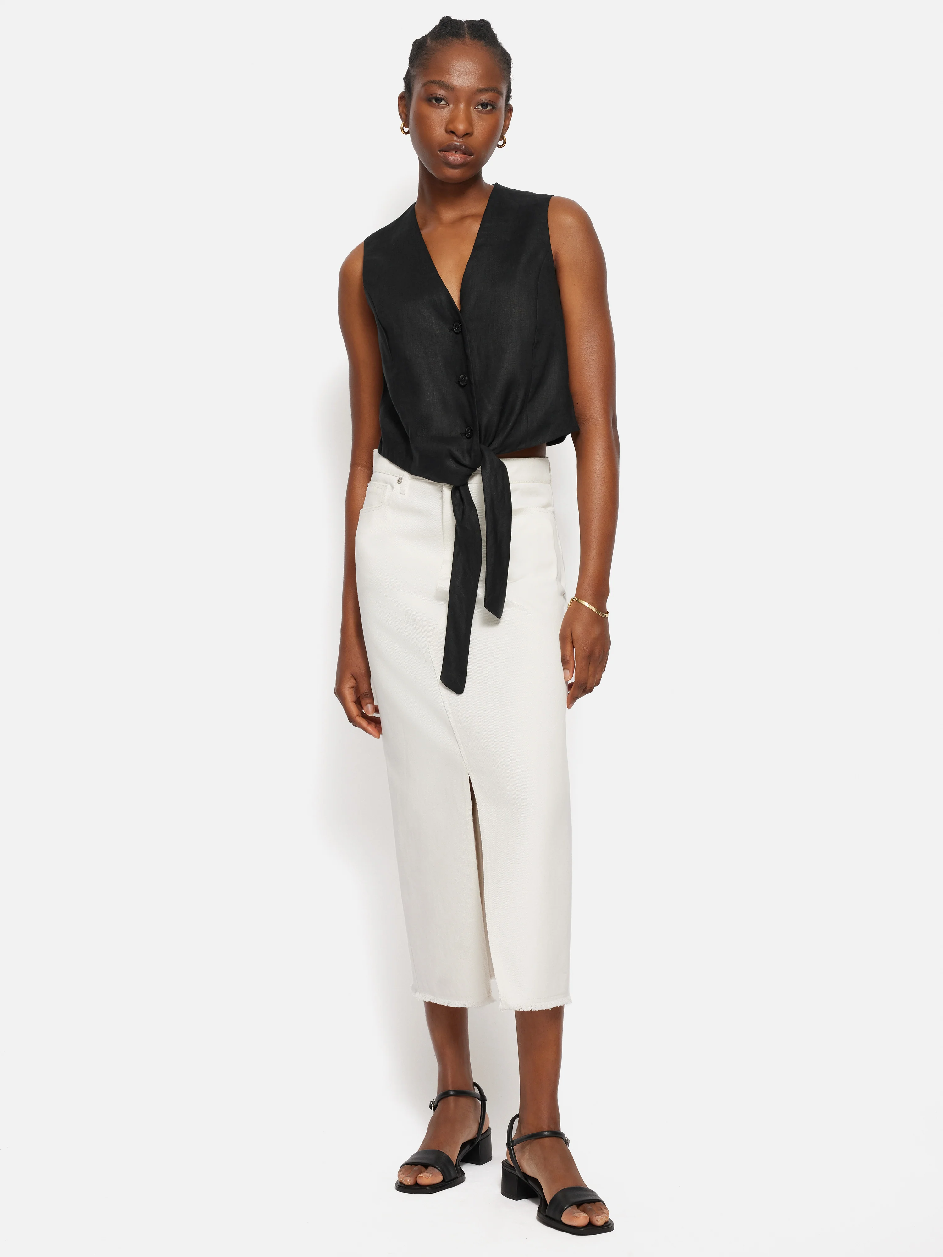Linen Tie Front Waistcoat | Black - Image 6