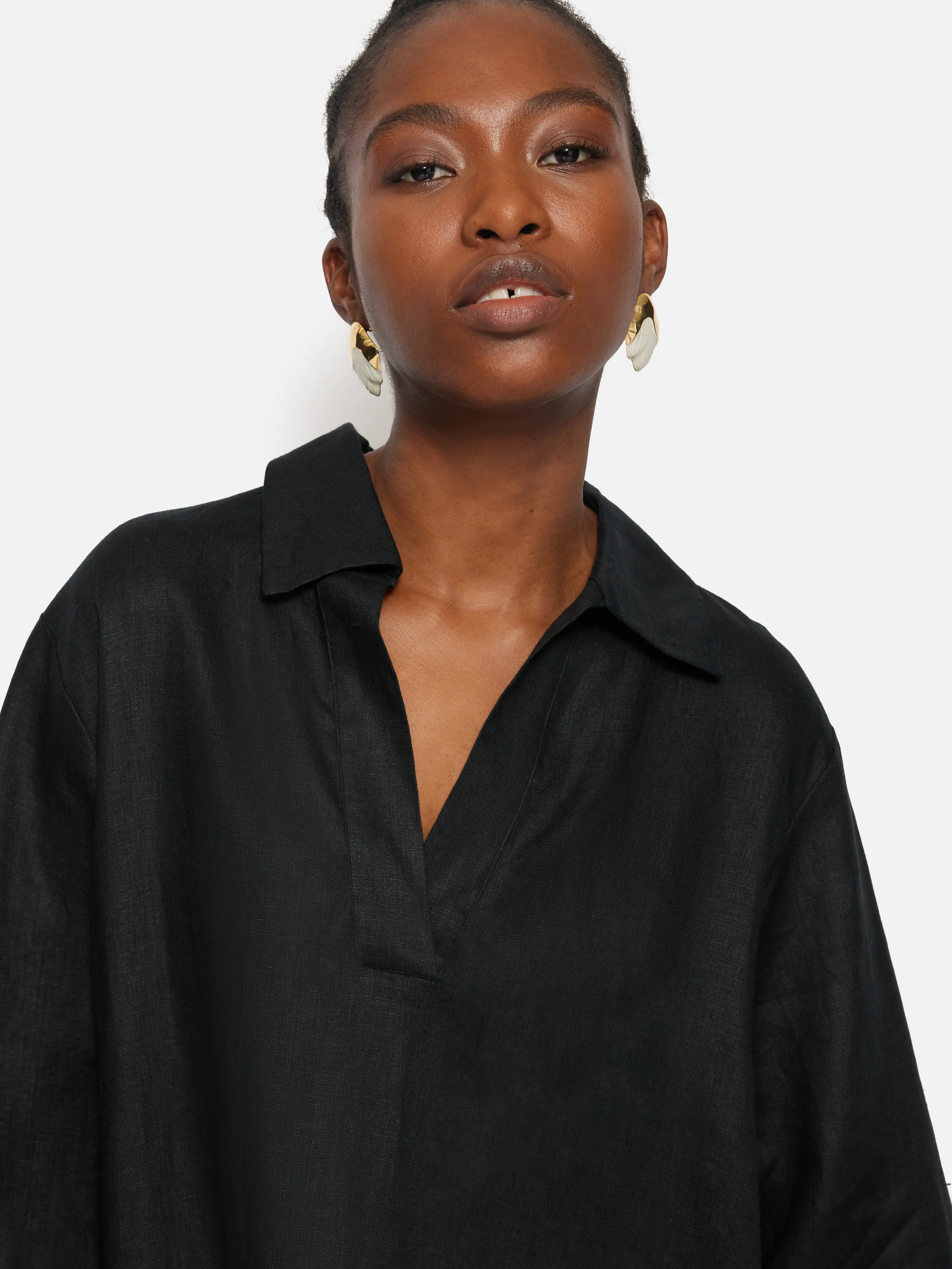 Linen Tunic Shirt Dress | Black - Image 2