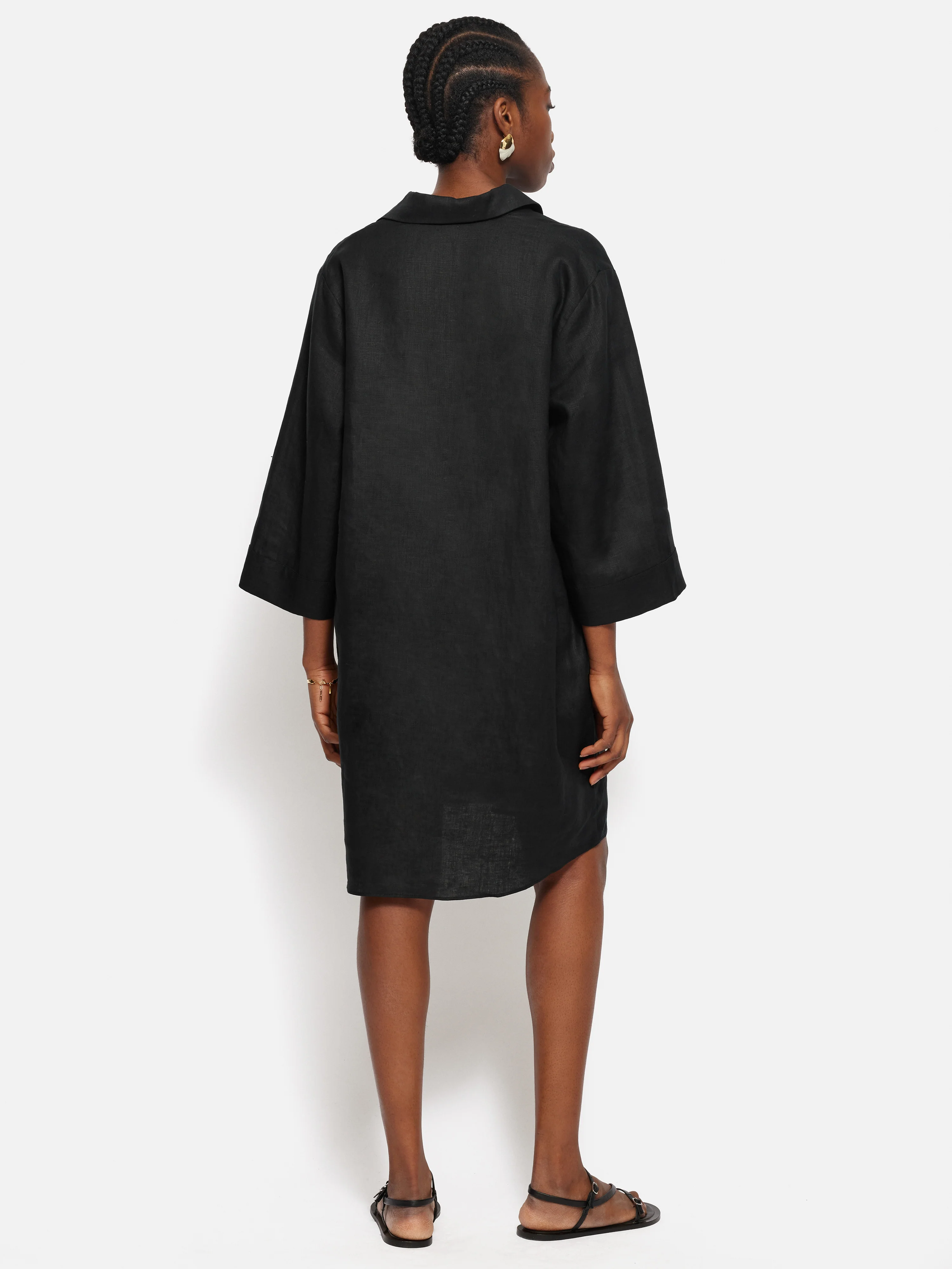 Linen Tunic Shirt Dress | Black - Image 4