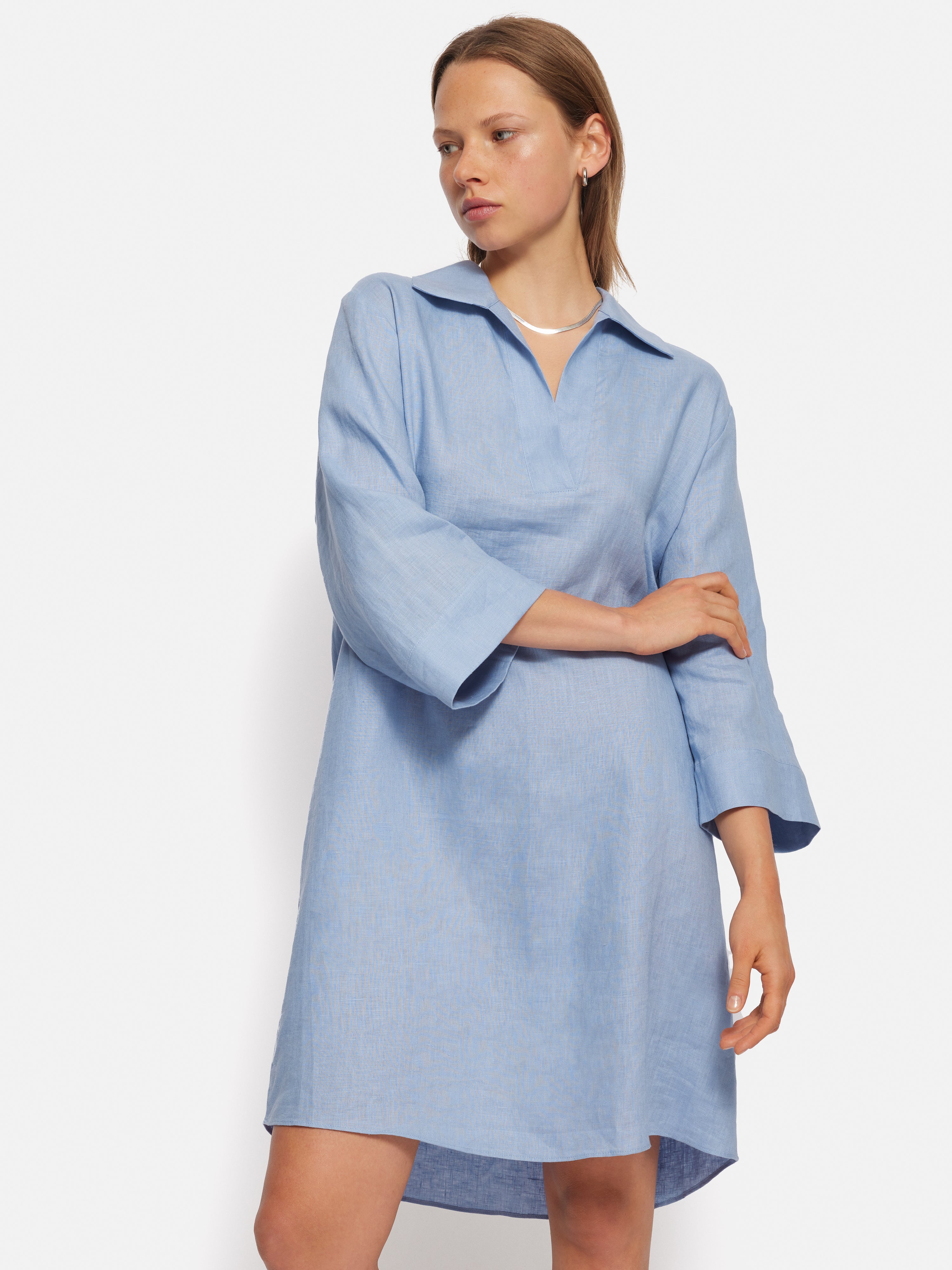 Linen Tunic Shirt Dress | Blue - Image 2