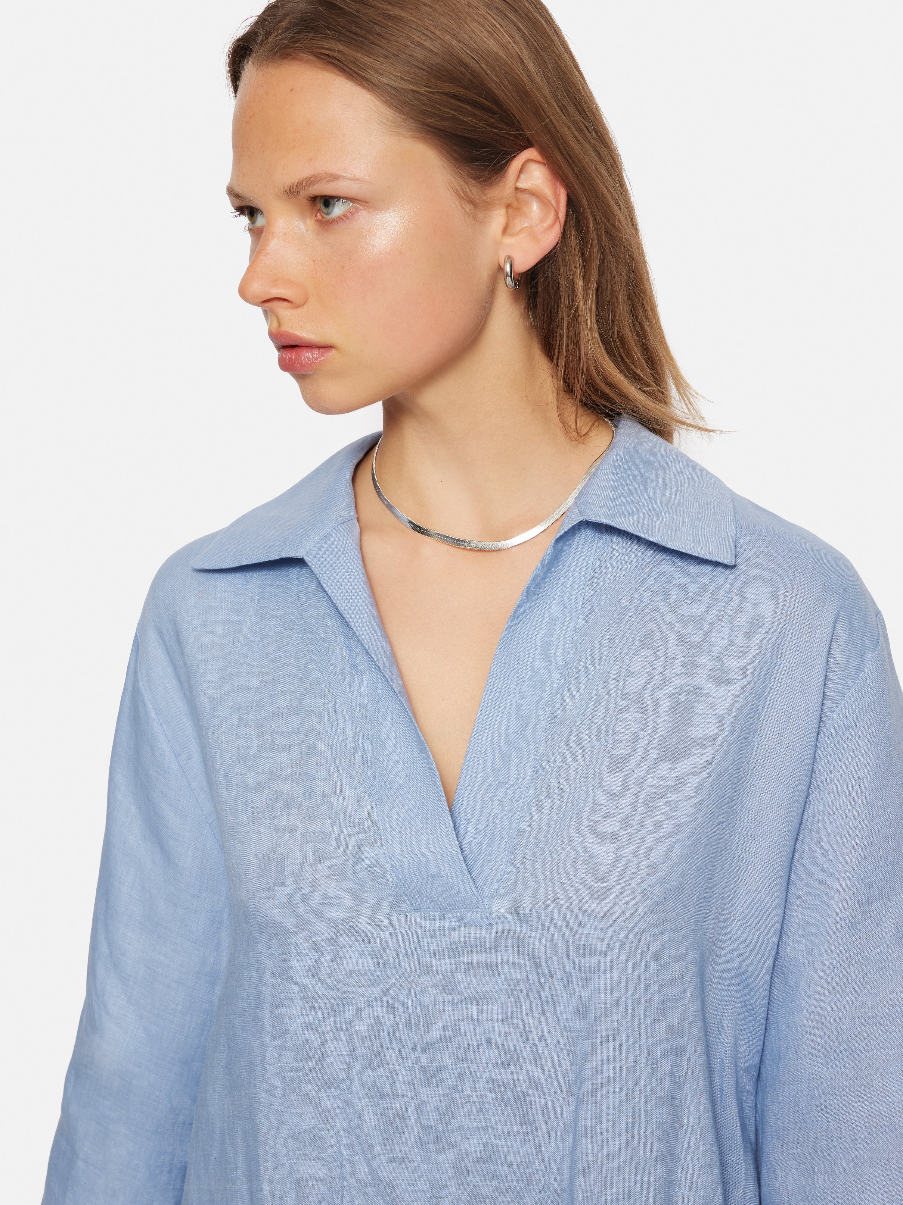 Linen Tunic Shirt Dress | Blue - Image 3
