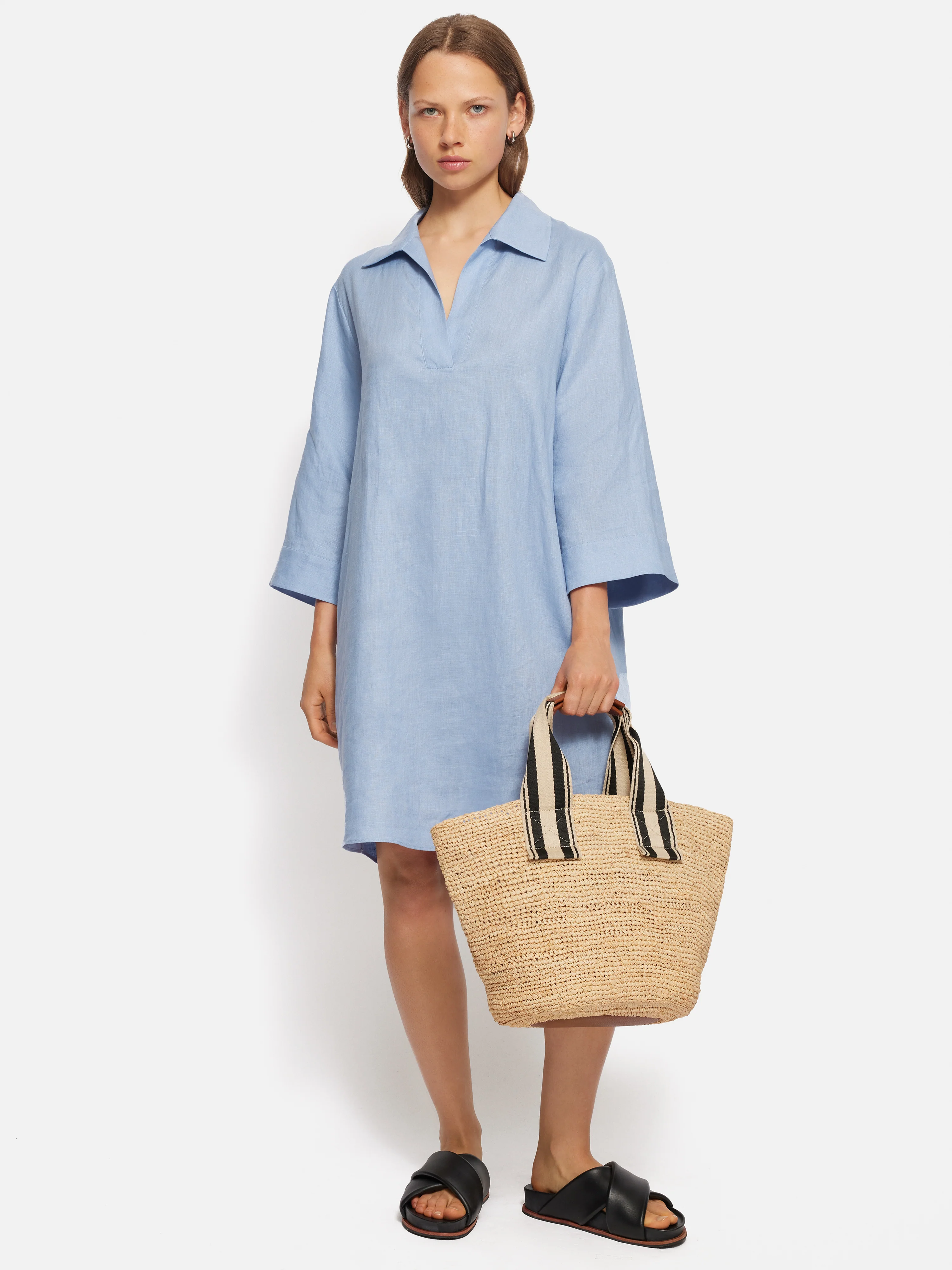 Linen Tunic Shirt Dress | Blue - Image 5