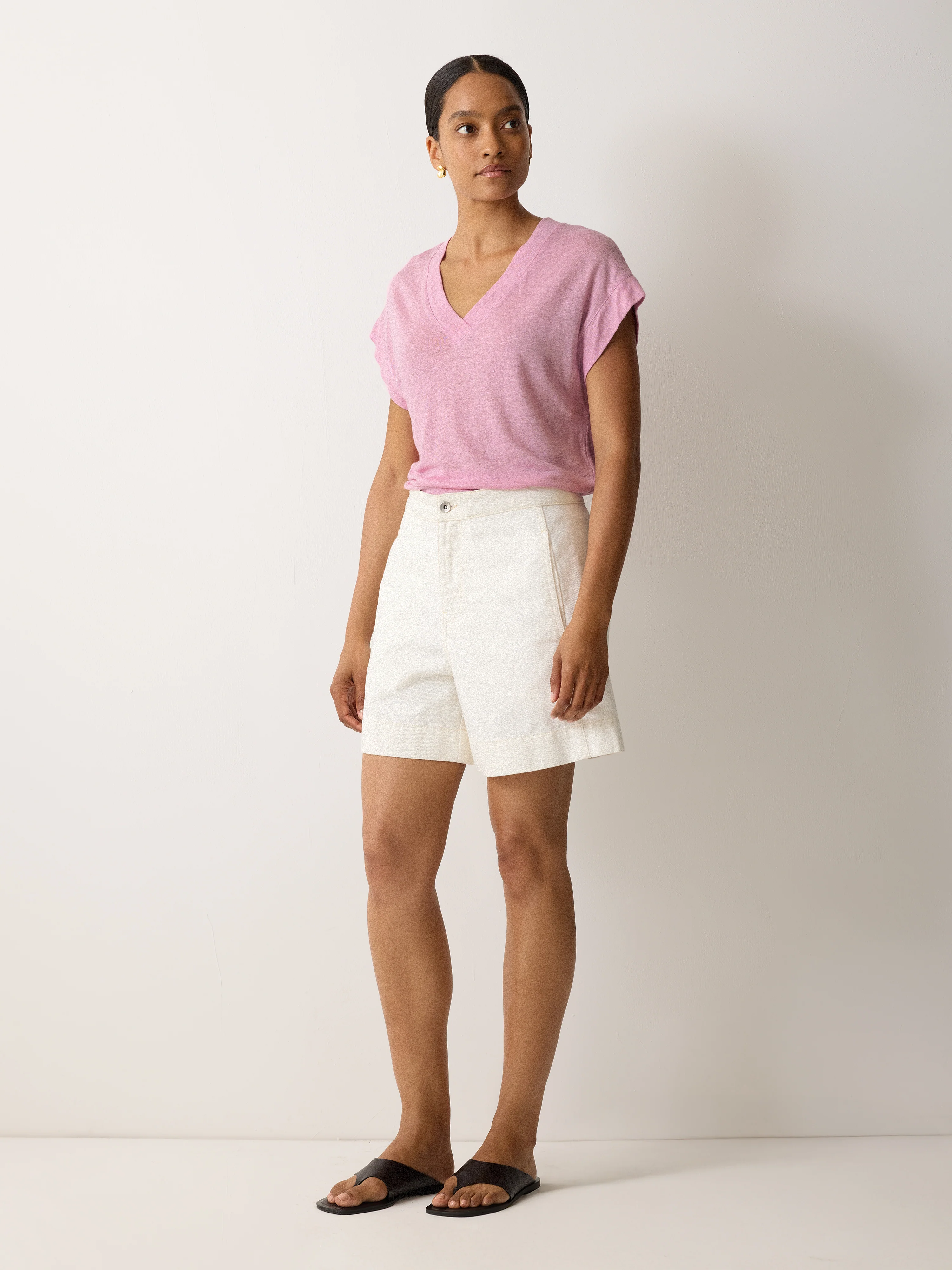 Linen V Neck Tee | Pink - Image 2
