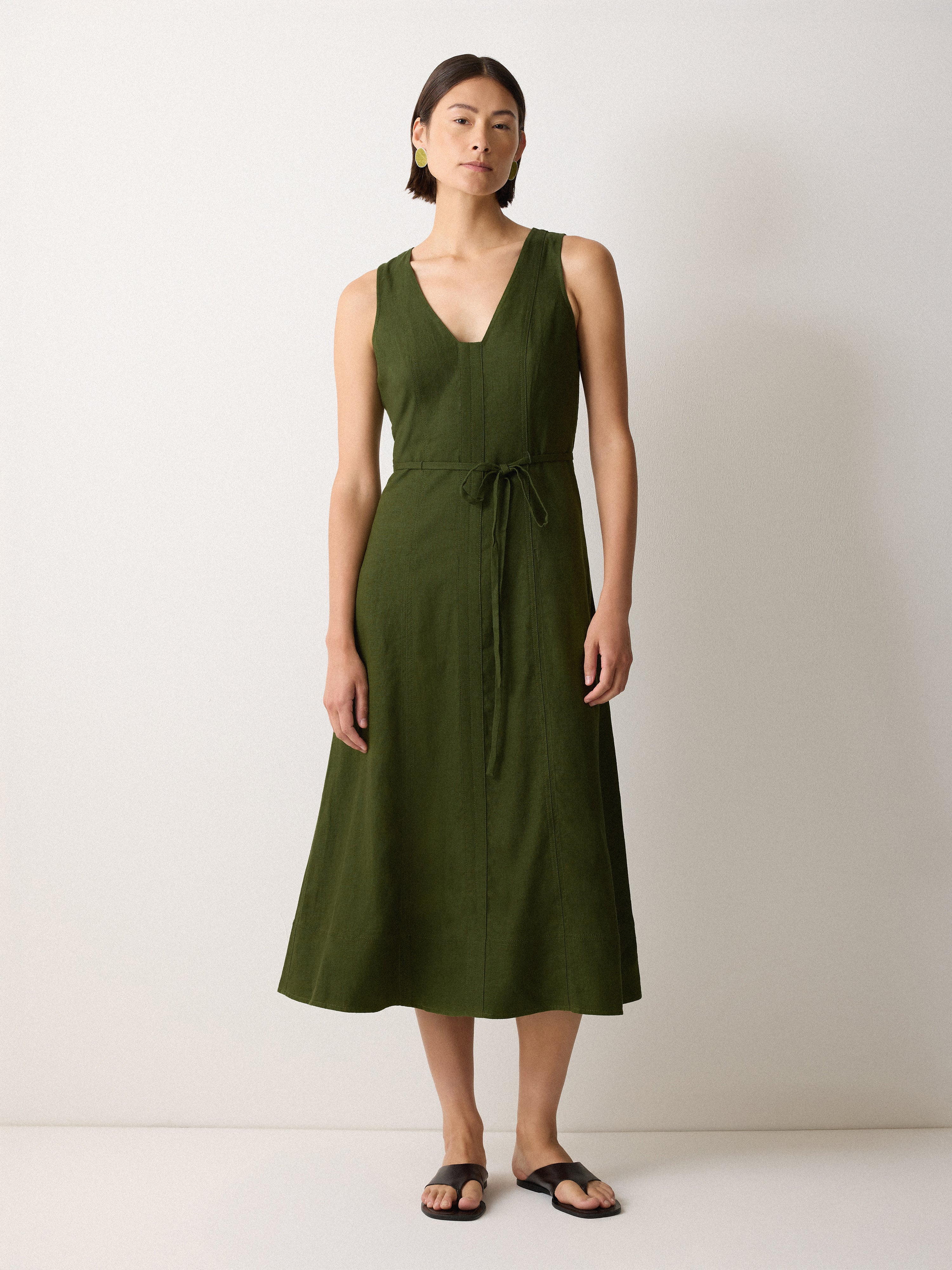 Linen Viscose Stitch Dress | Green - Image 3