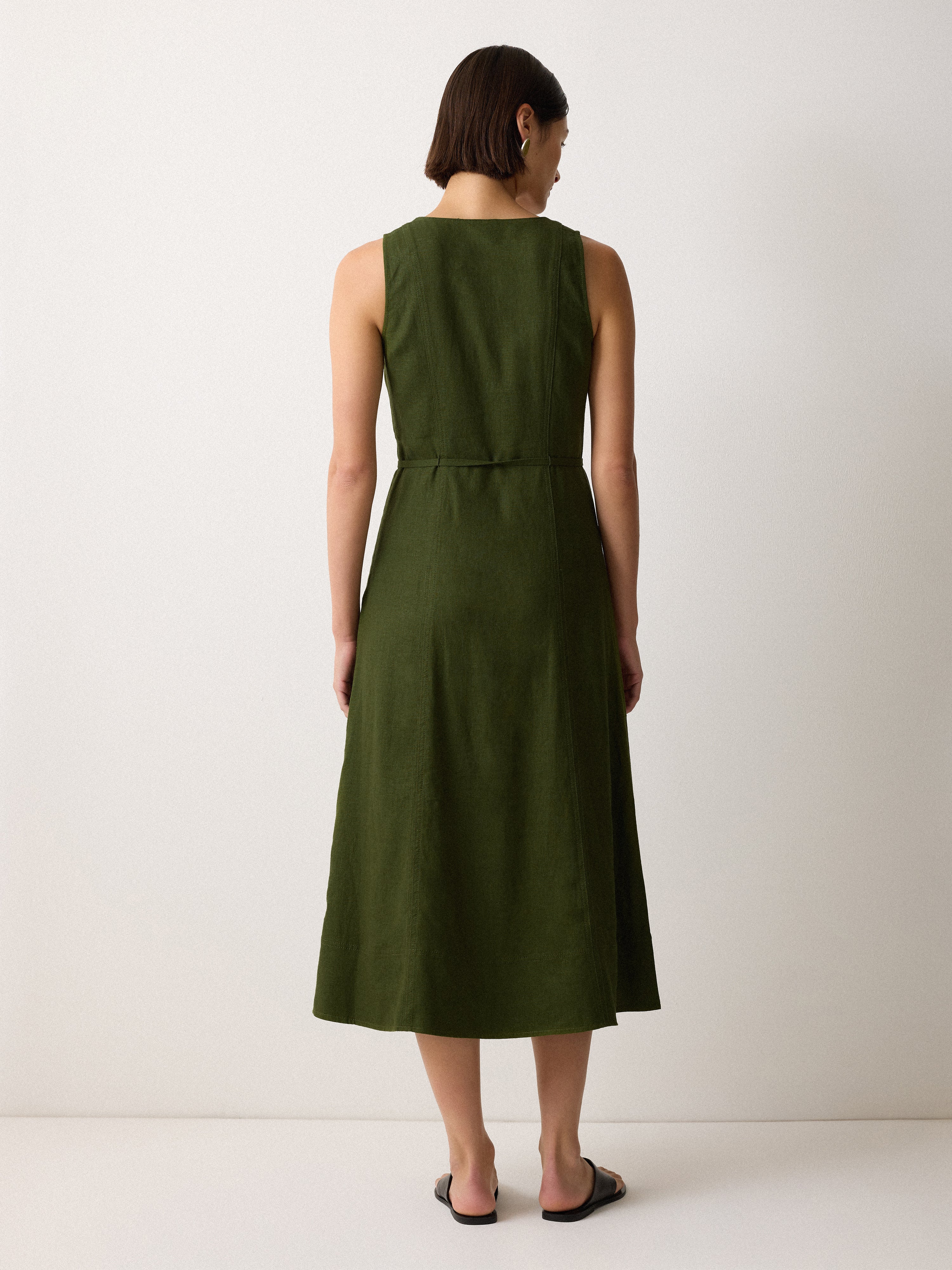 Linen Viscose Stitch Dress | Green - Image 4