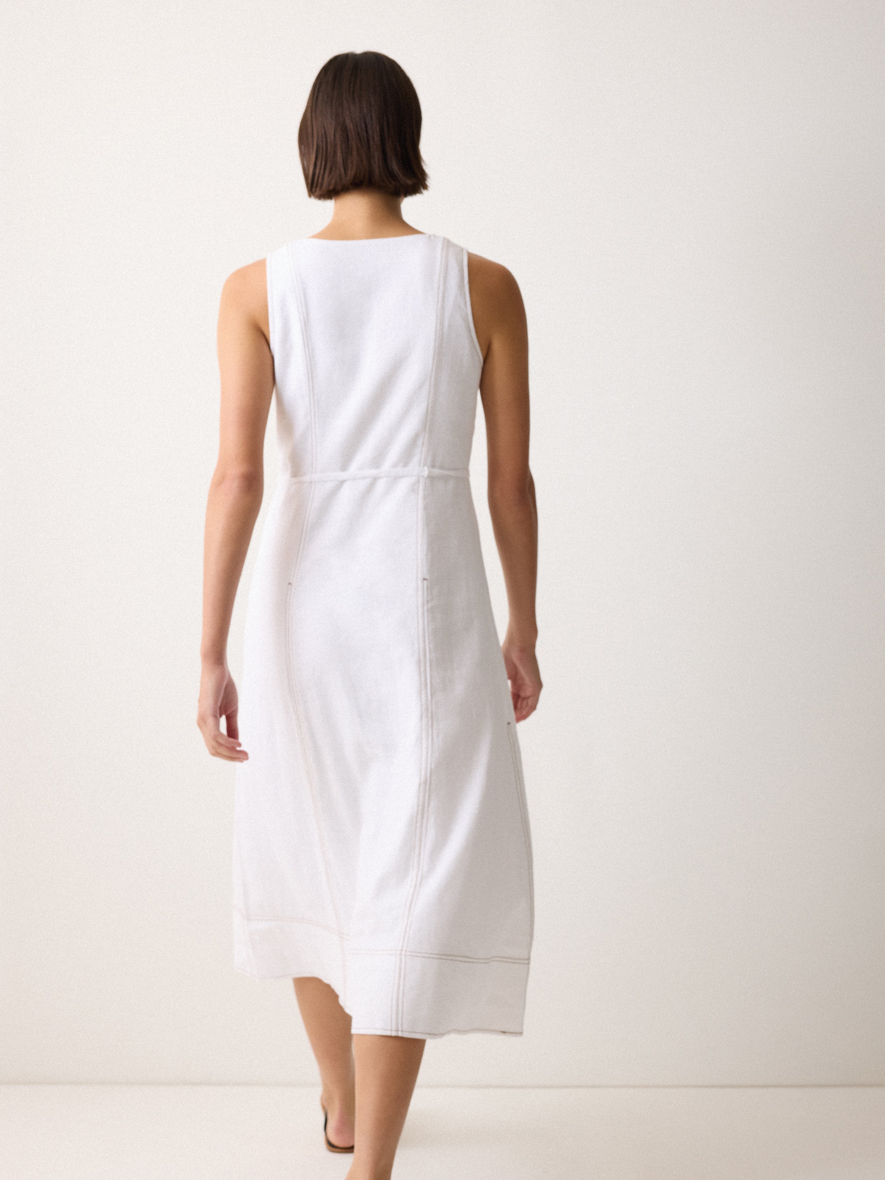 Linen Viscose Stitch Dress | White - Image 5