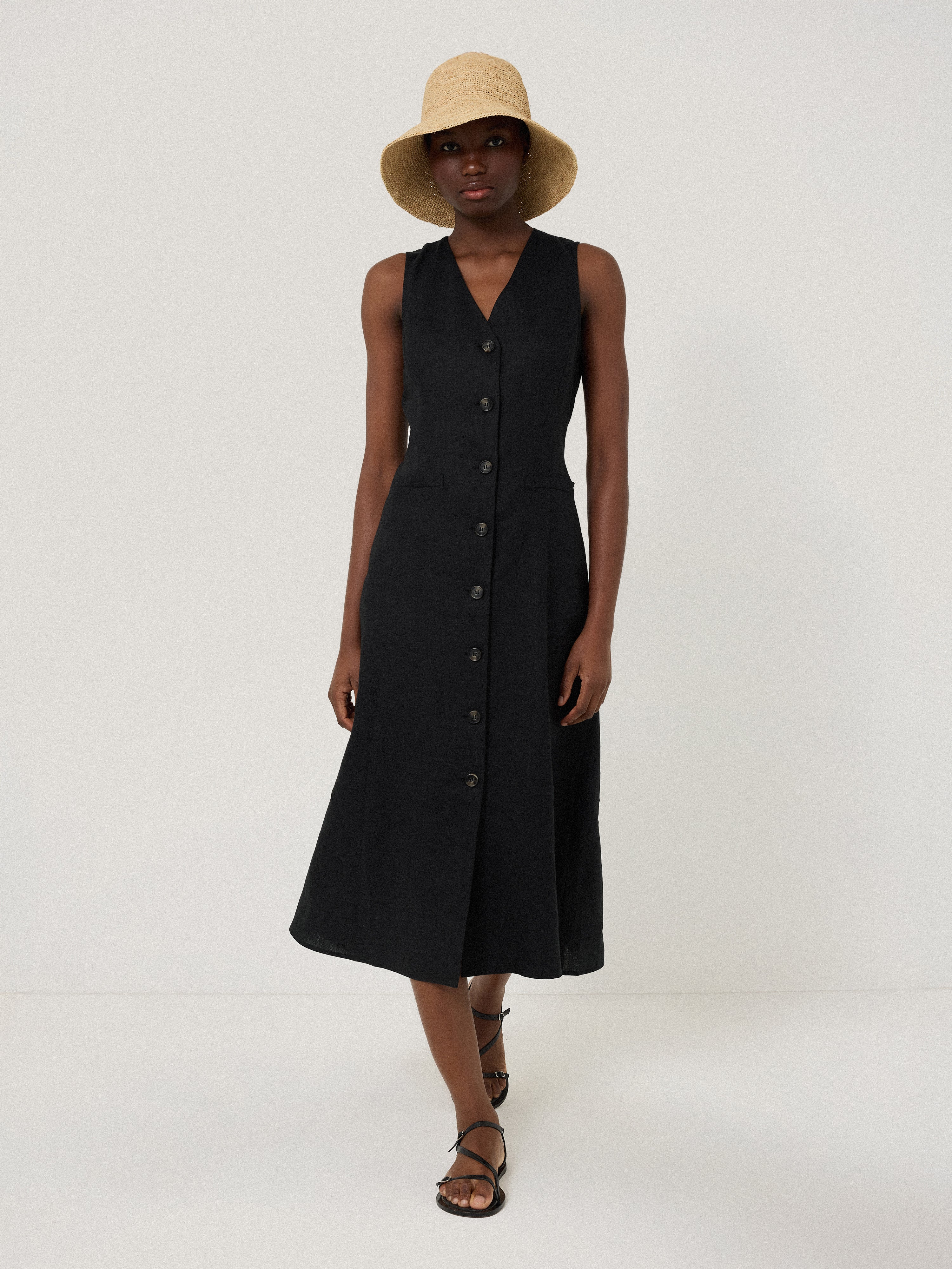 Linen Waistcoat Dress | Black - Image 3