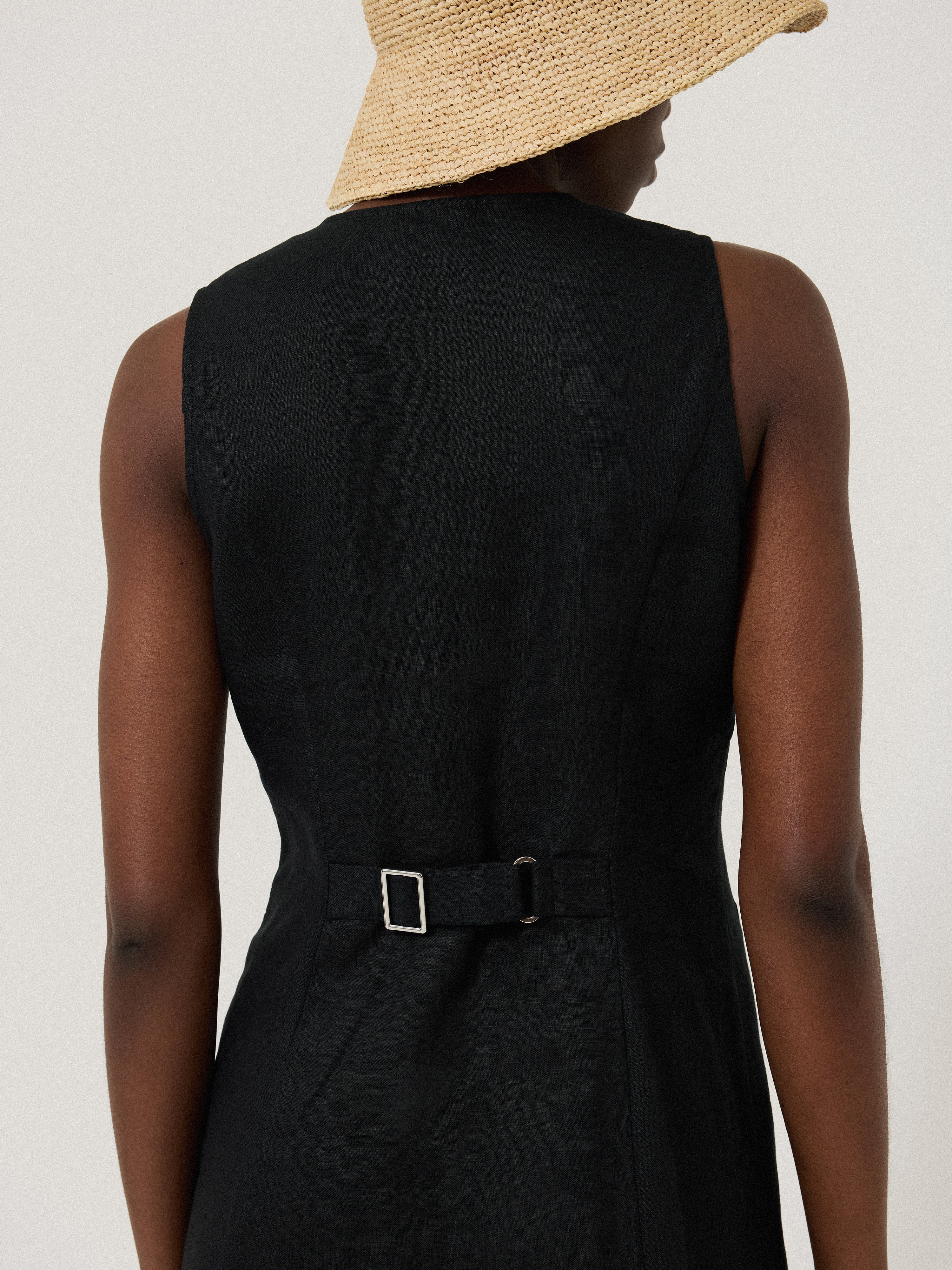 Linen Waistcoat Dress | Black - Image 4