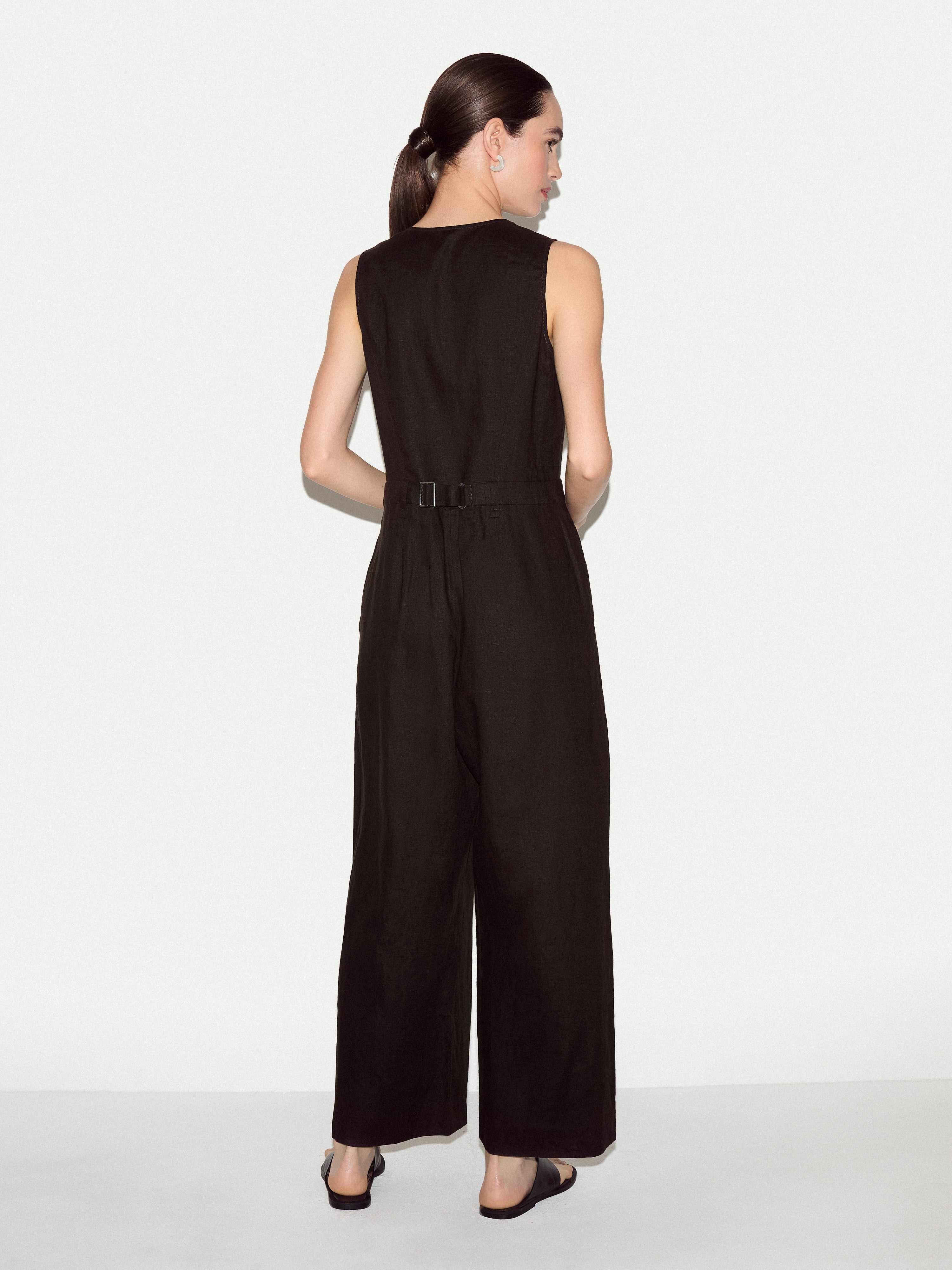 Linen Waistcoat Jumpsuit | Brown - Image 5