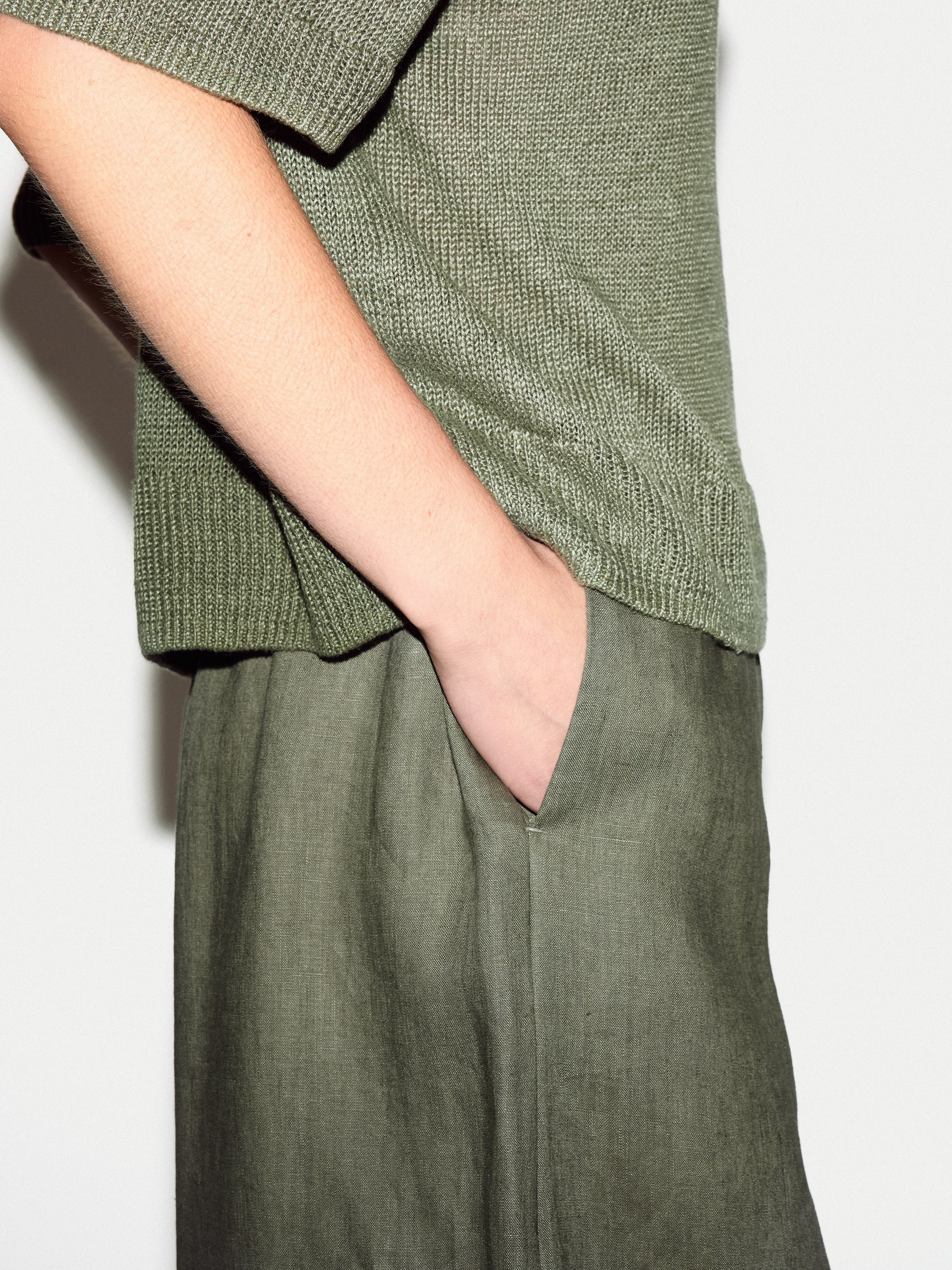 Linen Wide Leg Palazzo | Khaki - Image 4