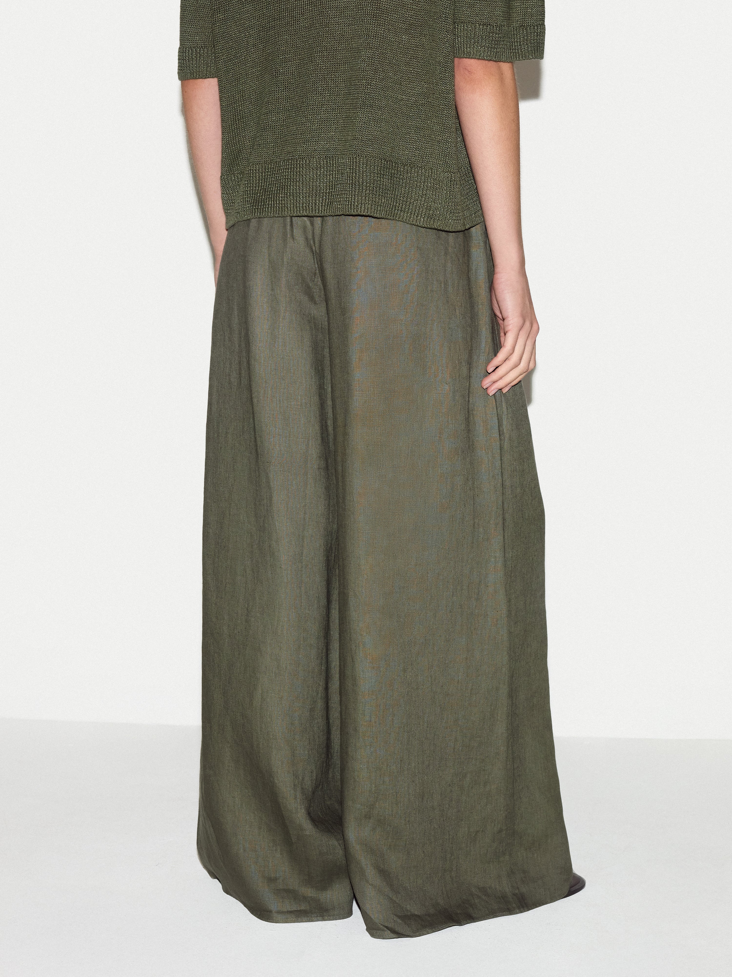Linen Wide Leg Palazzo | Khaki - Image 5