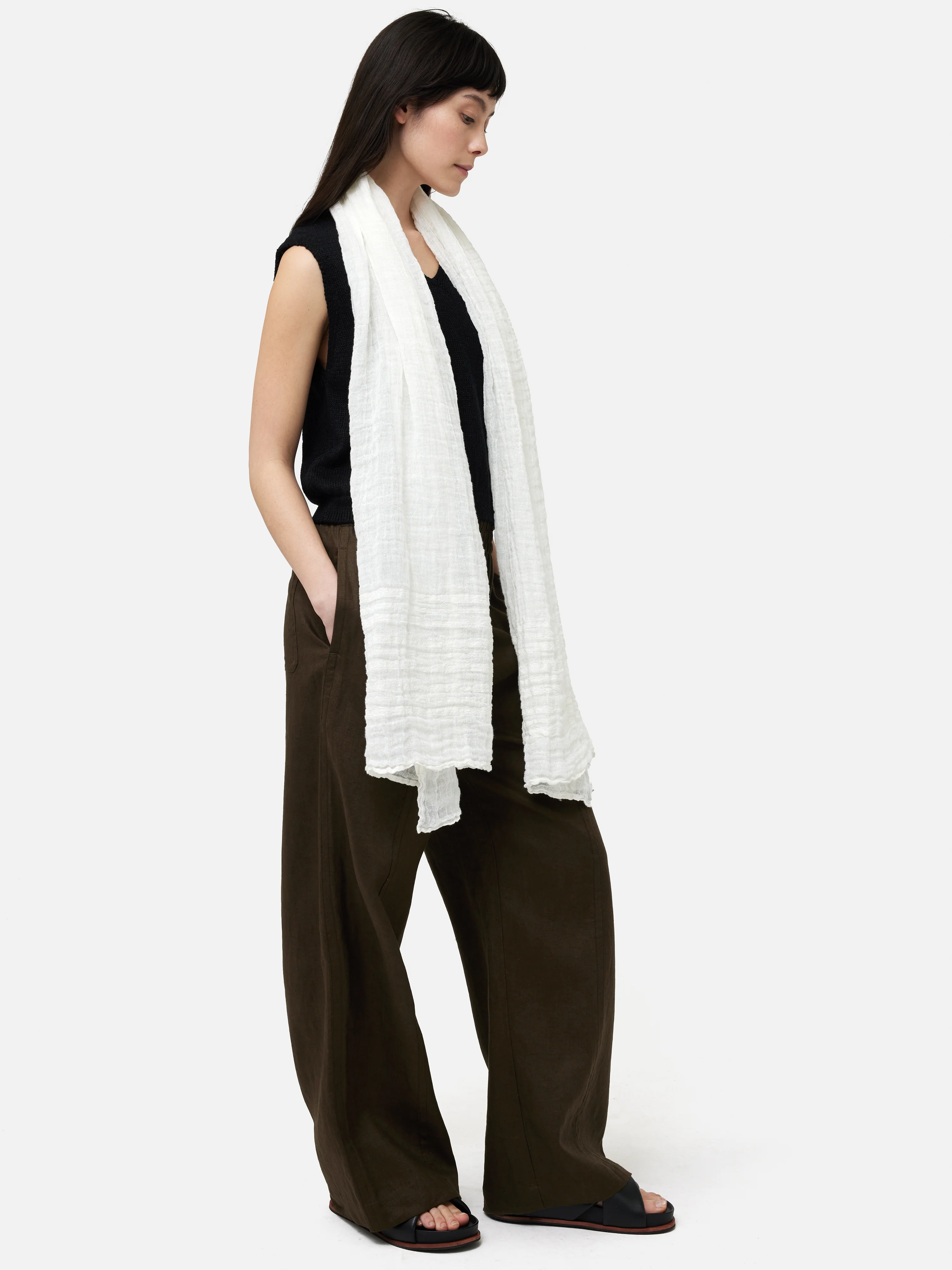 Linen Woven Scarf | White - Image 2