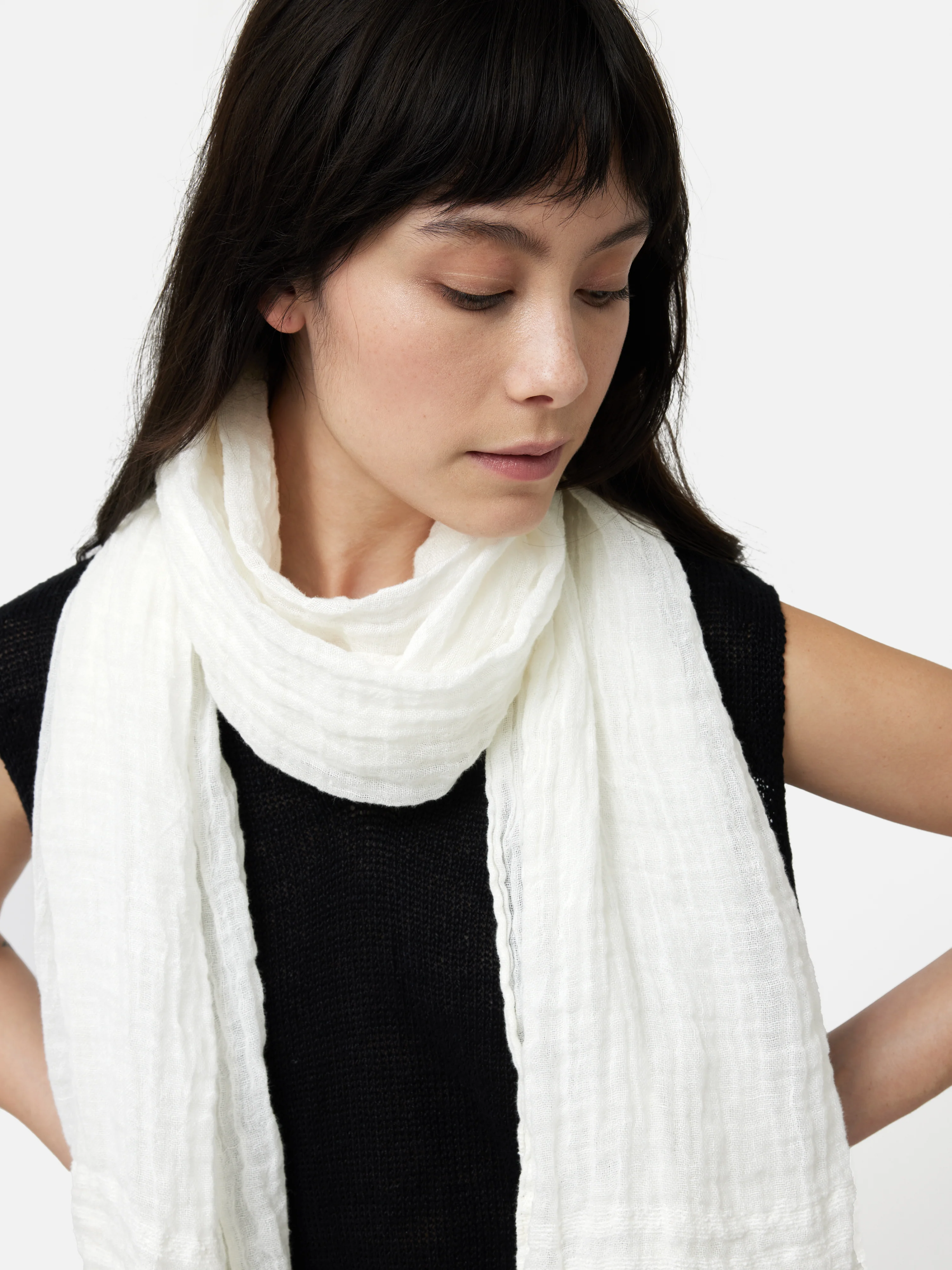 Linen Woven Scarf | White - Image 4