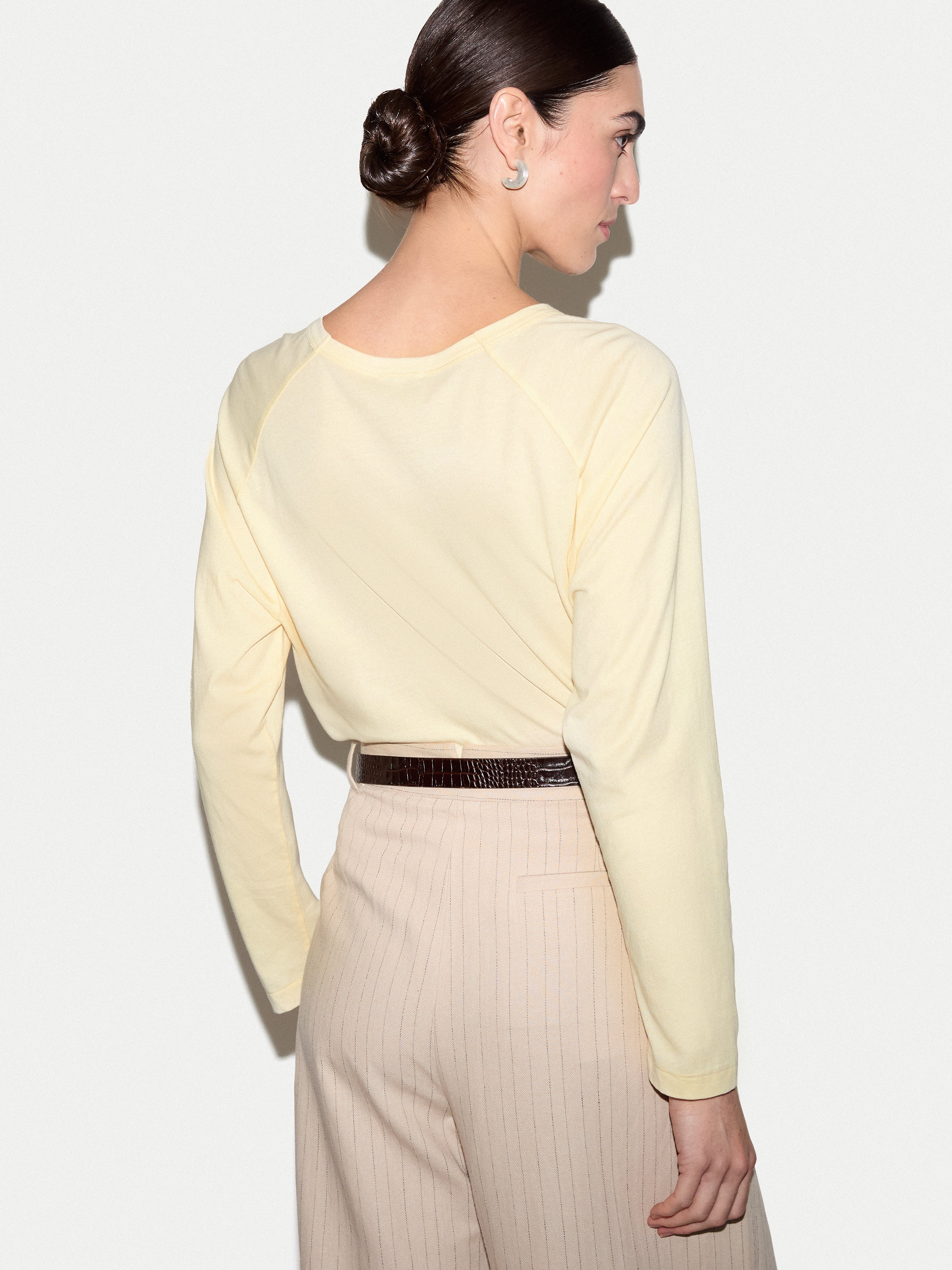 Long Sleeve Patch Pocket T-shirt | Pale Yellow - Image 6
