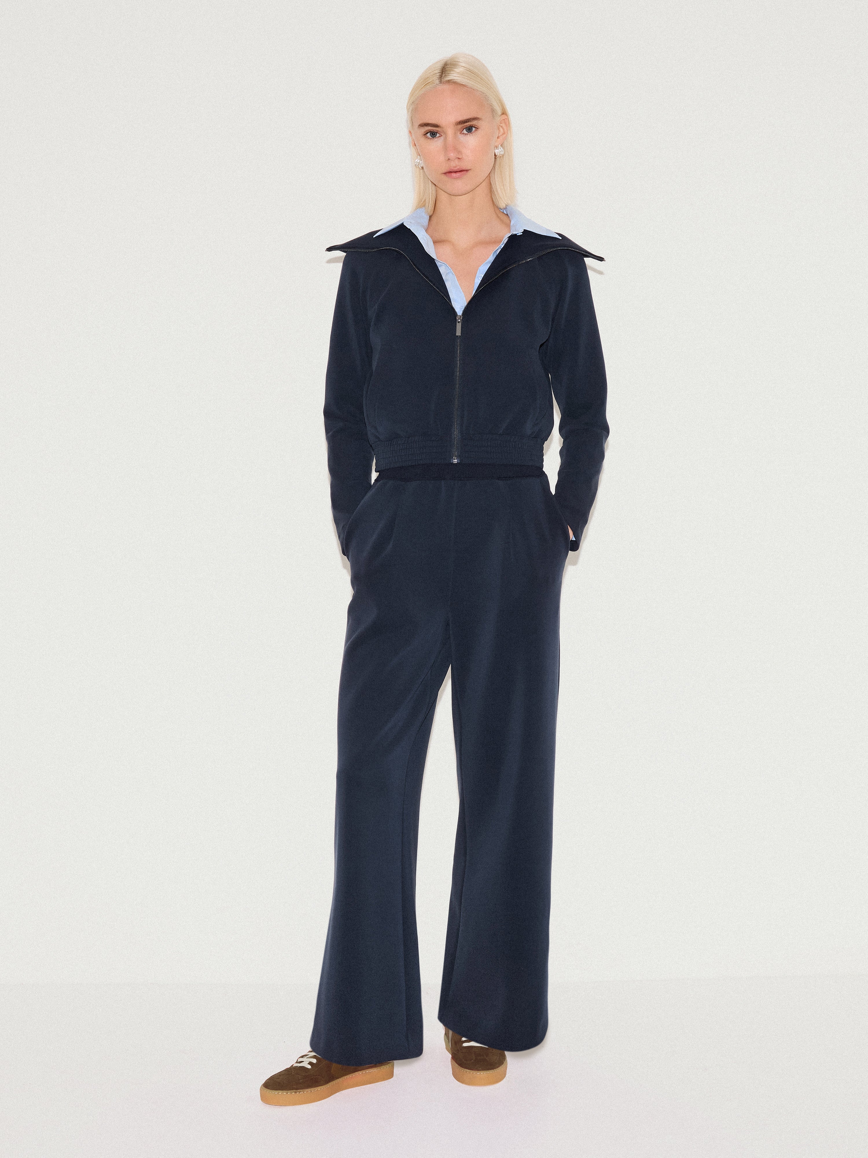 Luxe Pleated Track Pant | Navy - Image 2