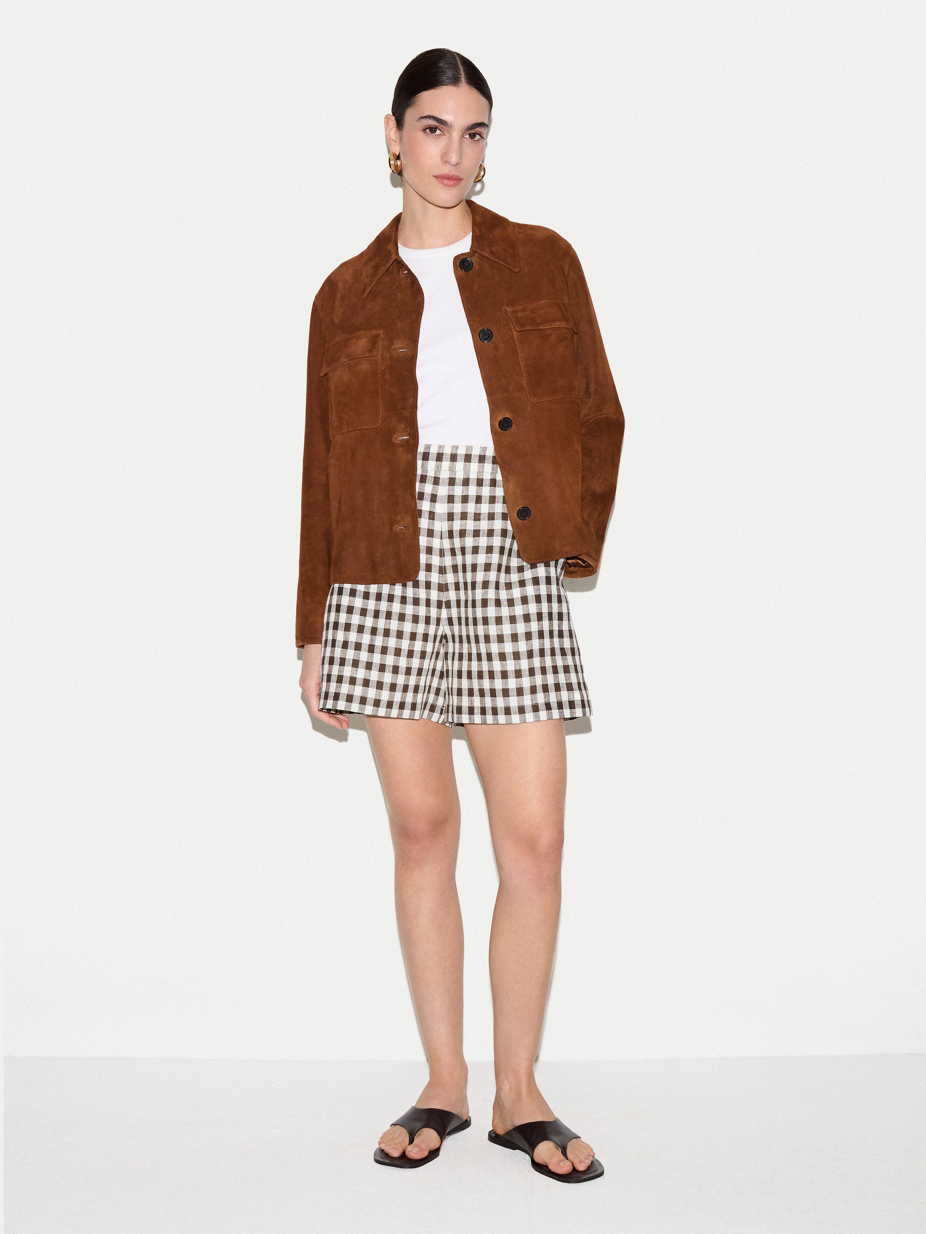 Mara Linen Checked Short | Brown - Image 2