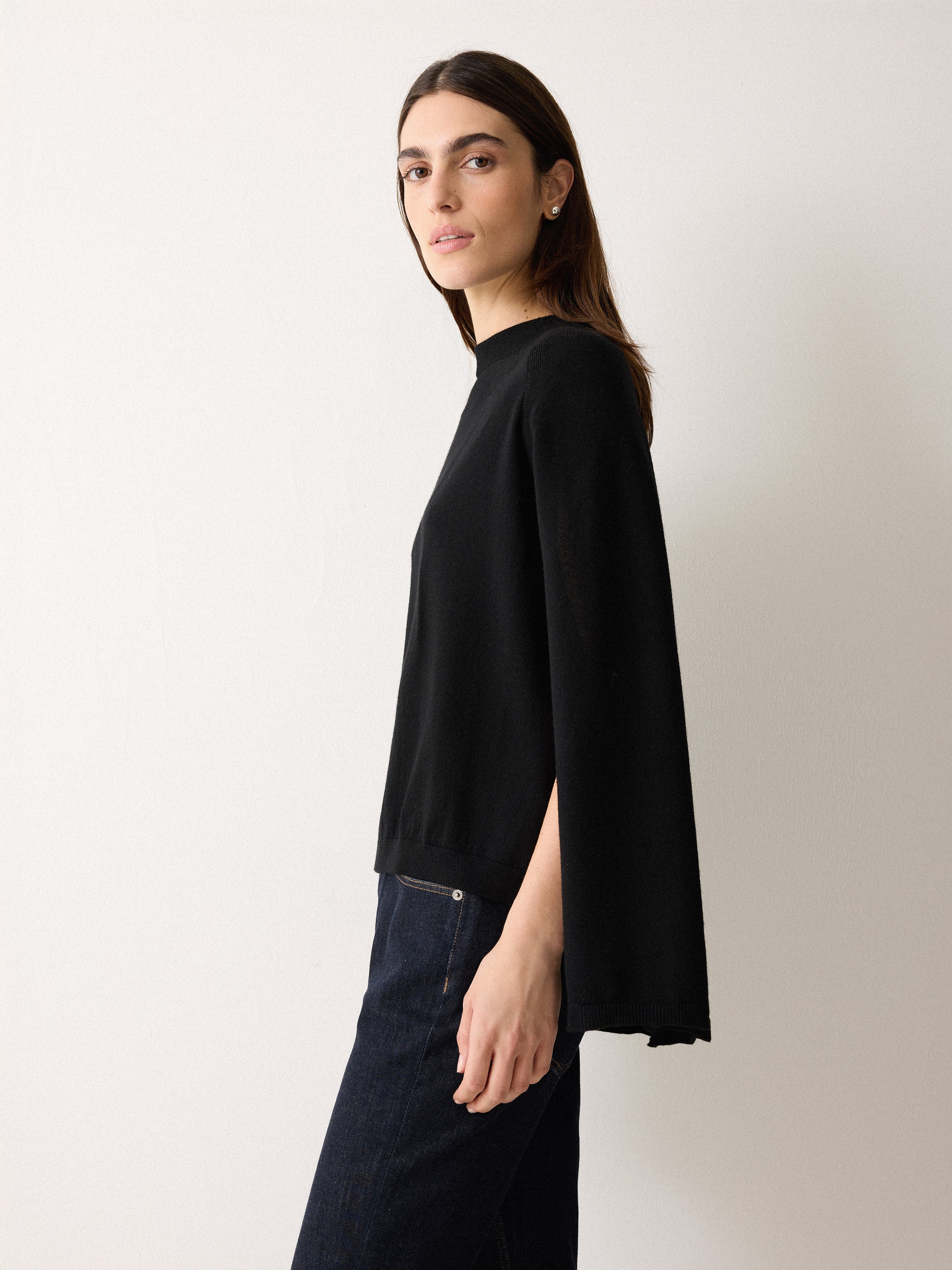 Merino Cape Jumper | Black - Image 2