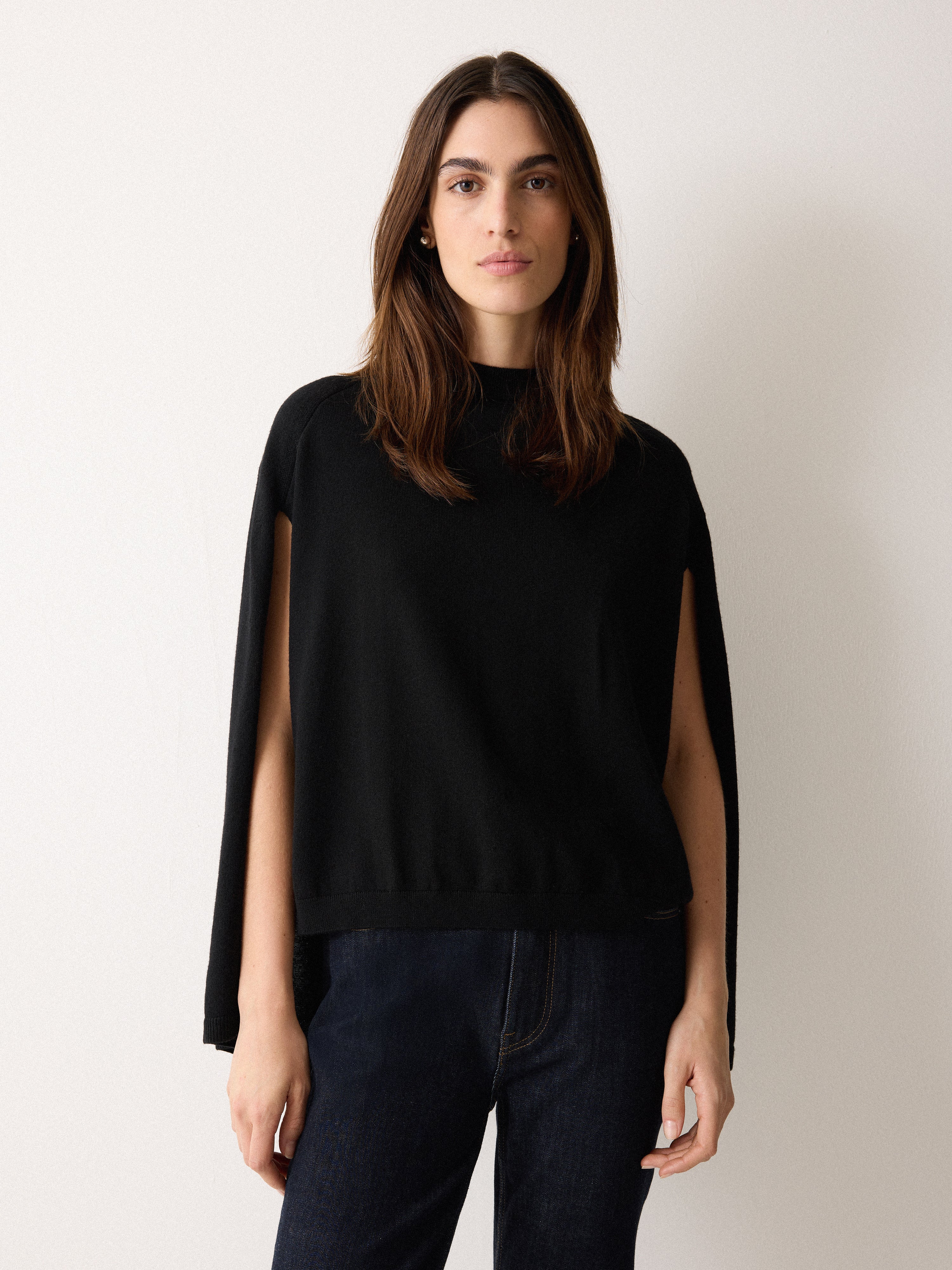 Merino Cape Jumper | Black - Image 3
