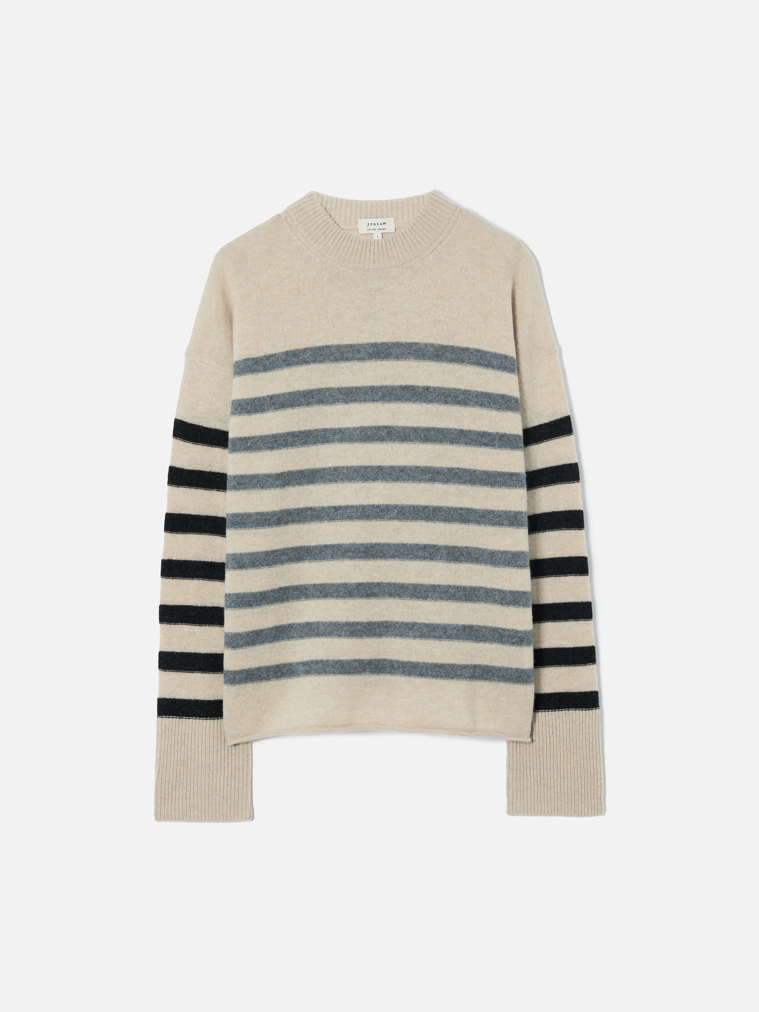 Merino Cashmere Stripe Jumper | Neutral - Image 8
