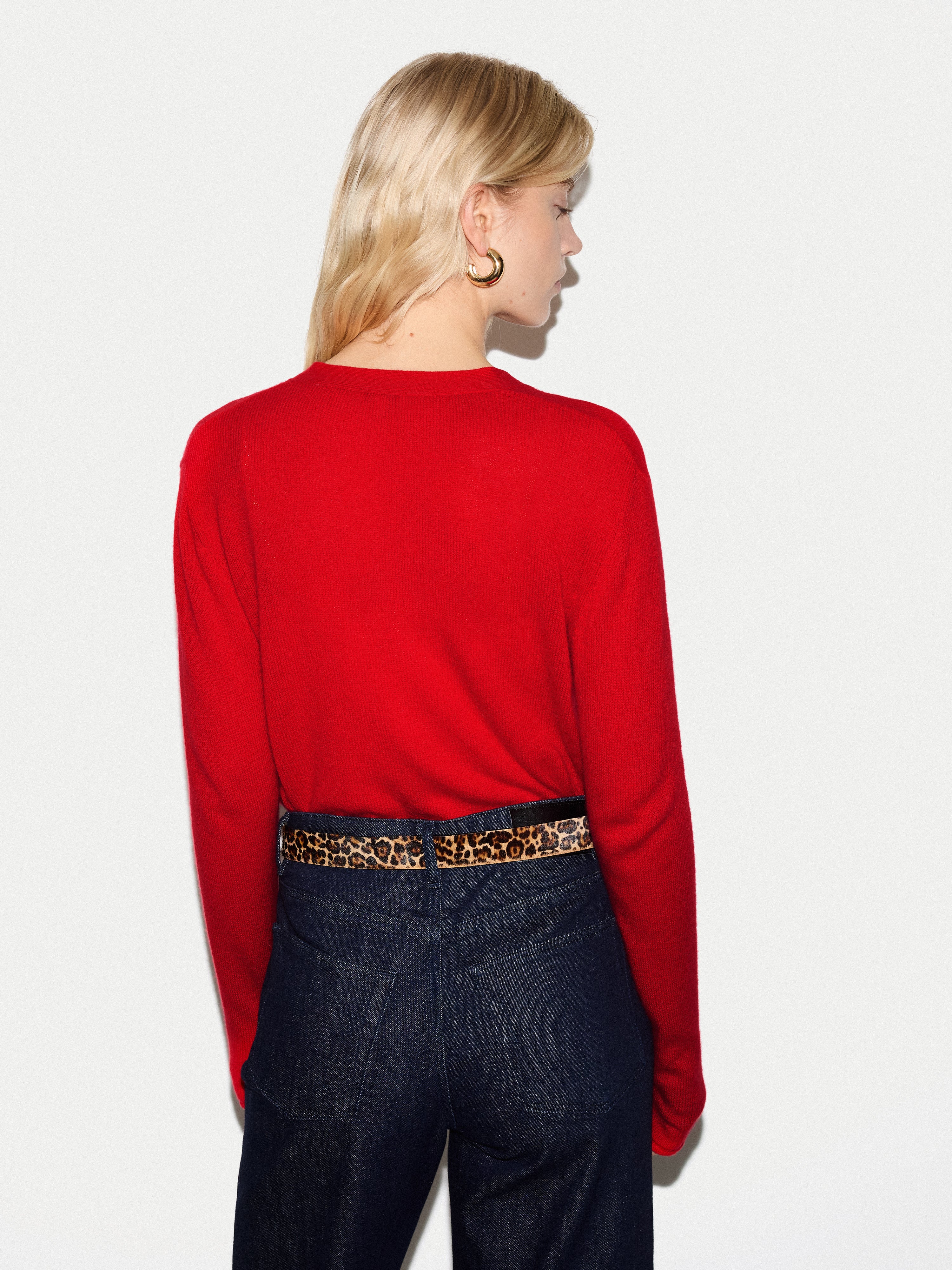 Merino Cashmere V Neck Cardigan | Red - Image 5