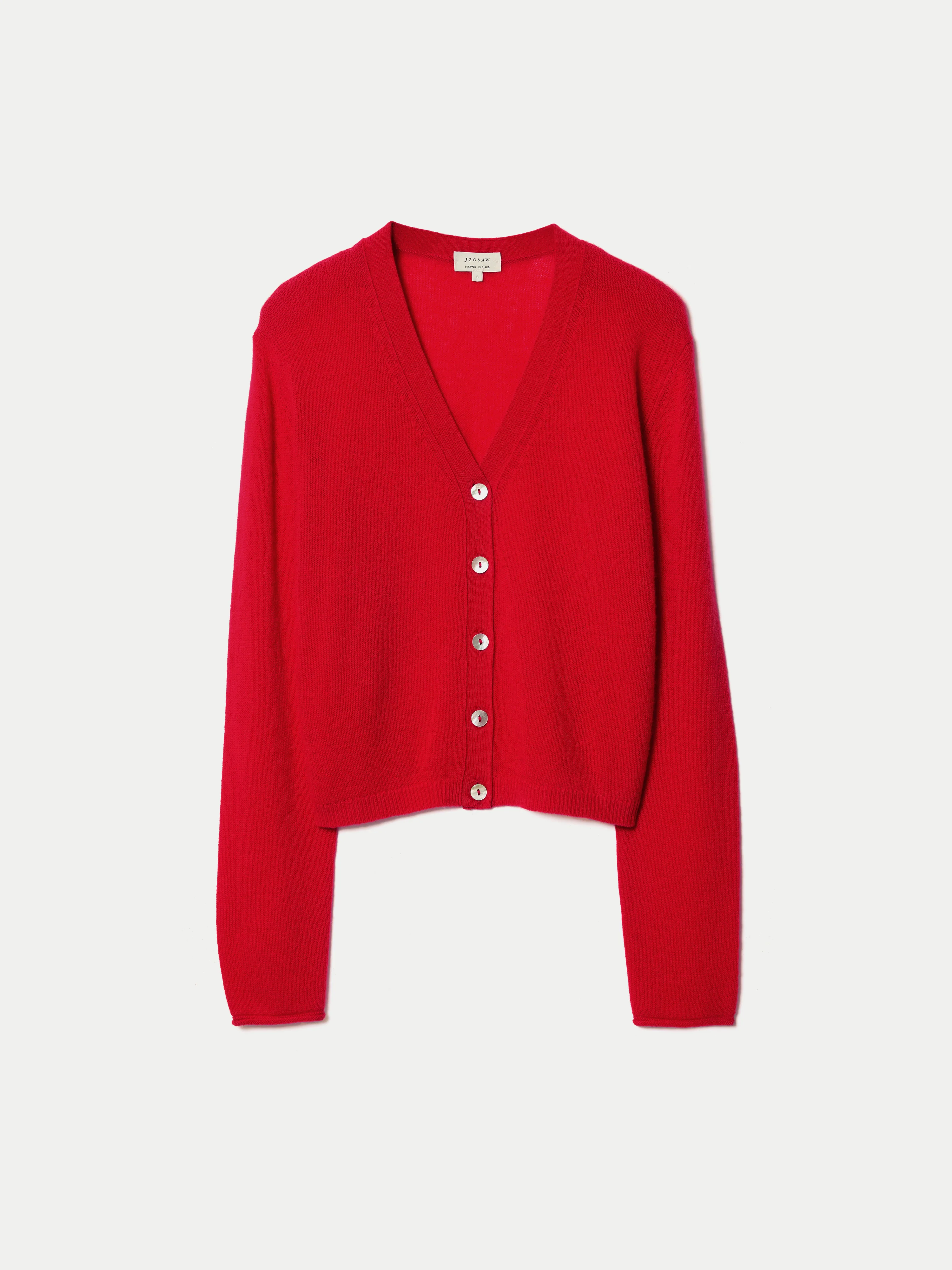 Merino Cashmere V Neck Cardigan | Red - Image 6