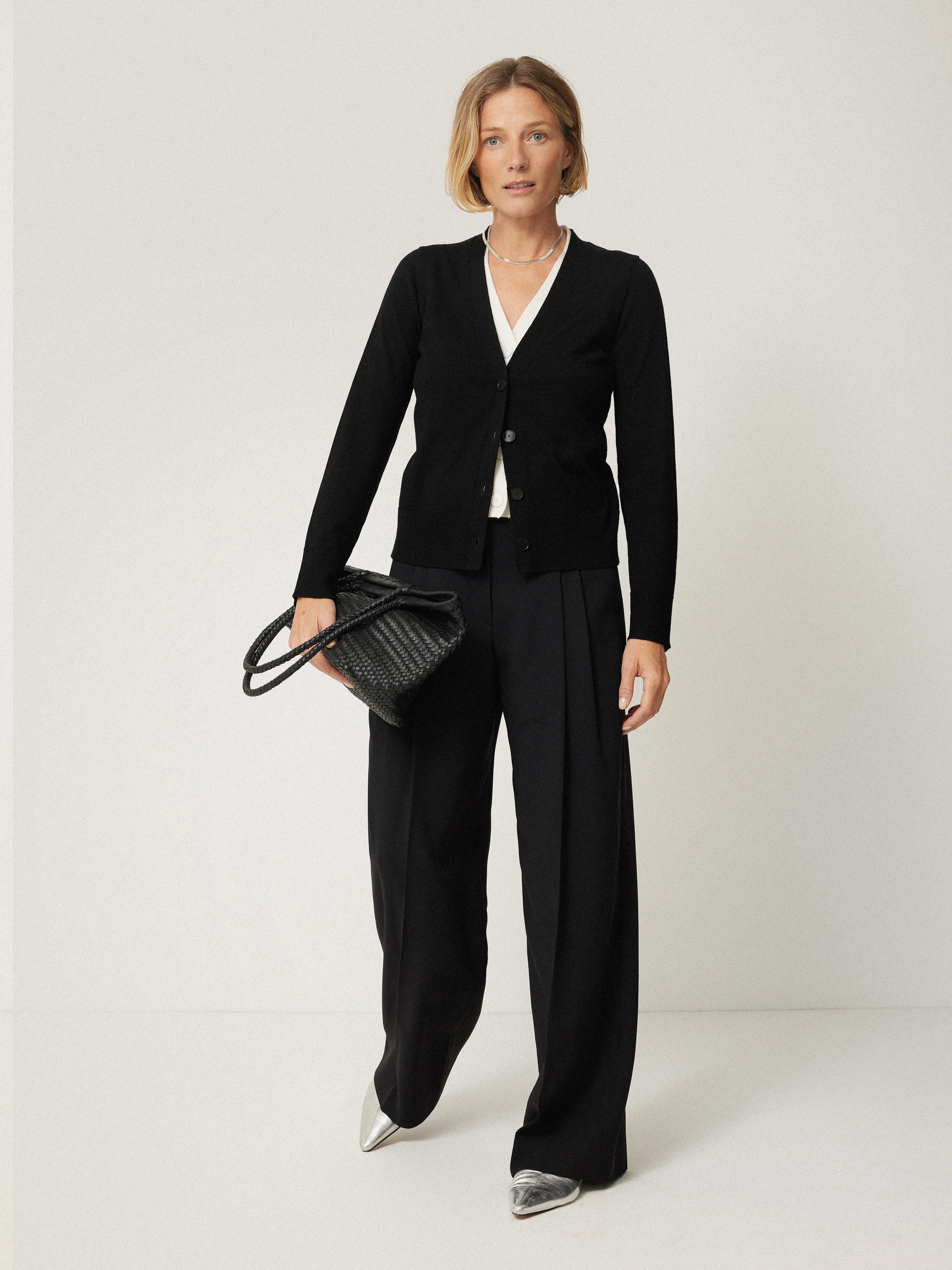 Merino Double Front Cardigan | Black - Image 3