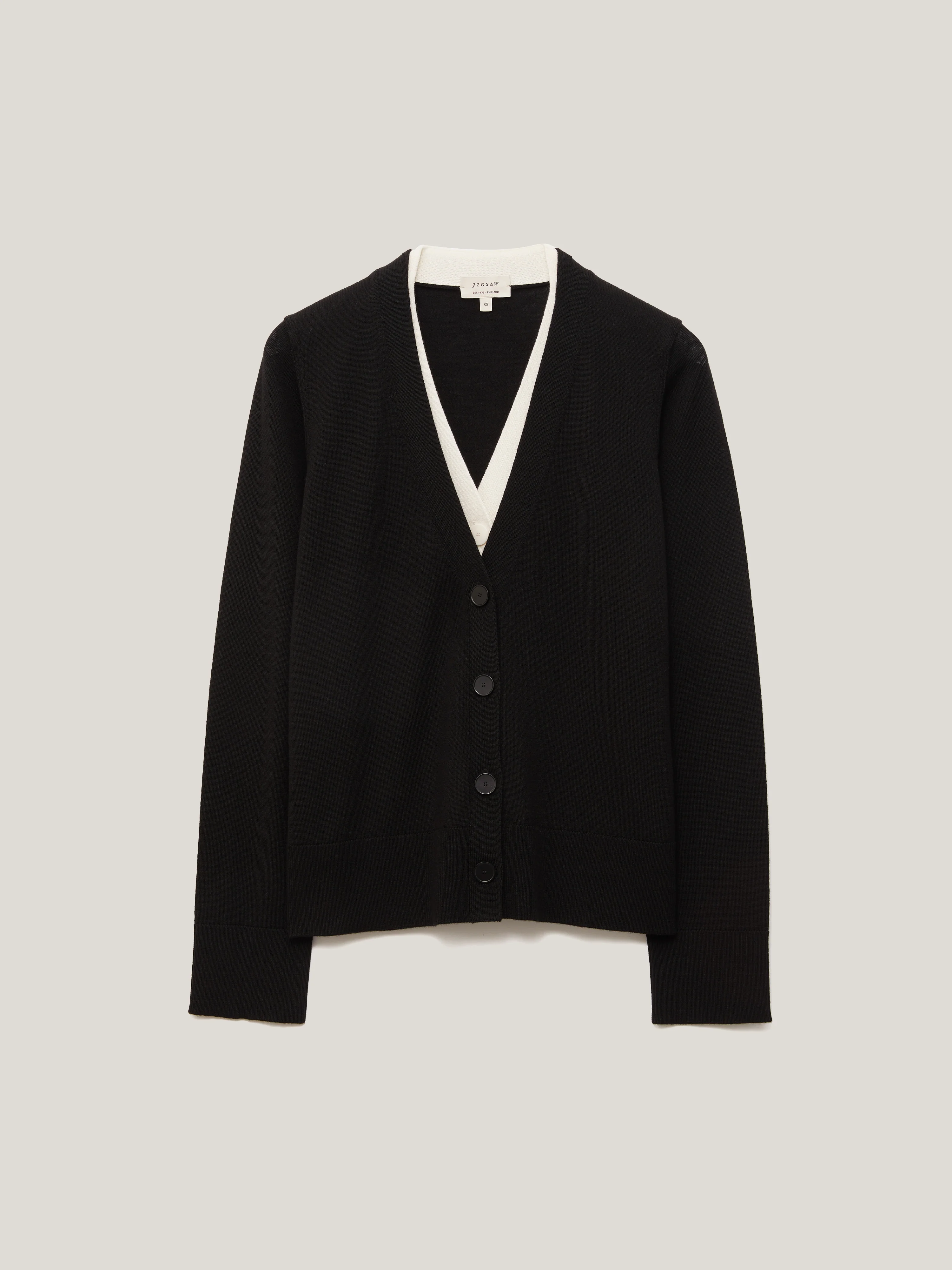 Merino Double Front Cardigan | Black - Image 8