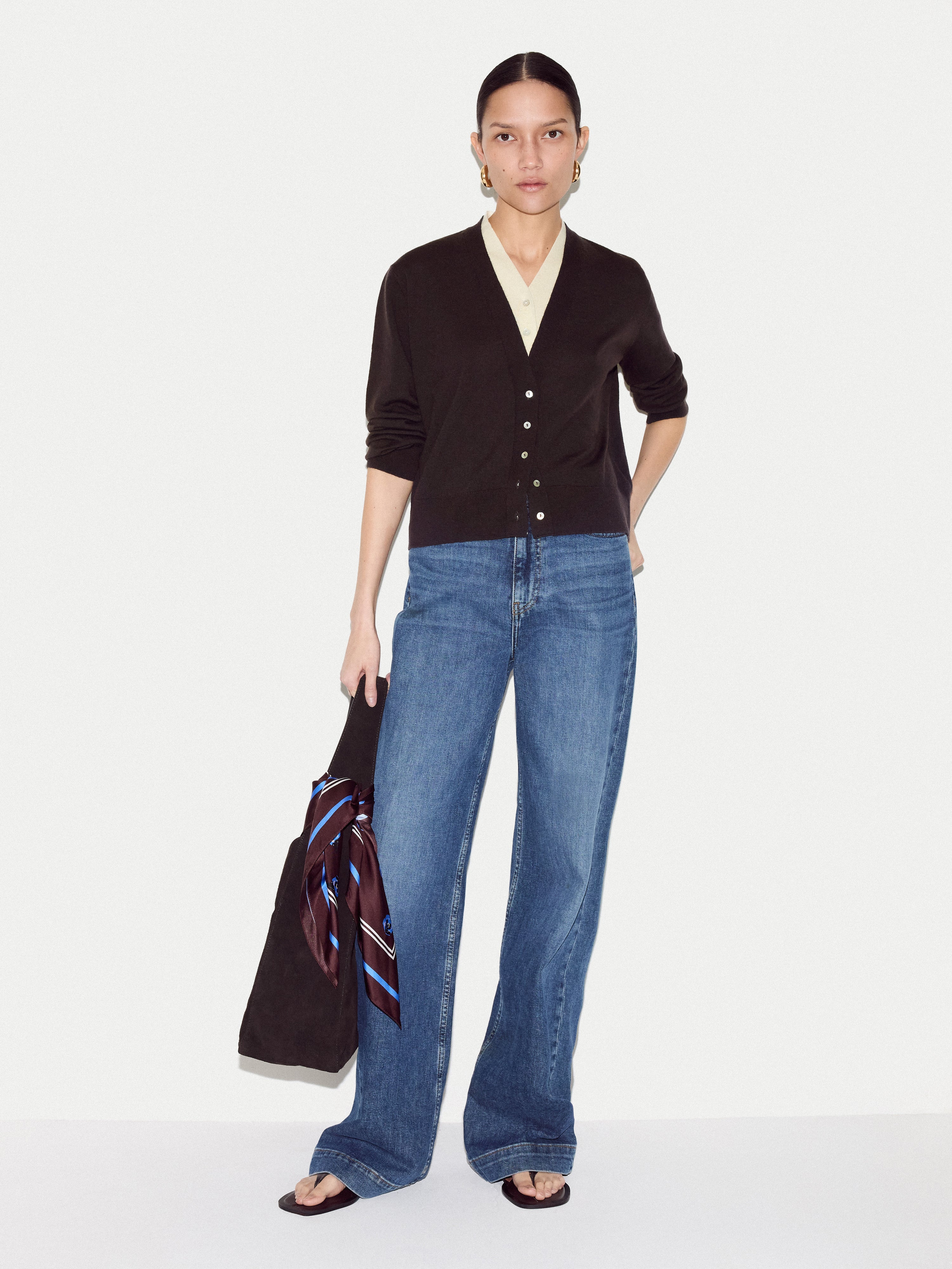 Merino Double Layer Cardigan | Brown - Image 3