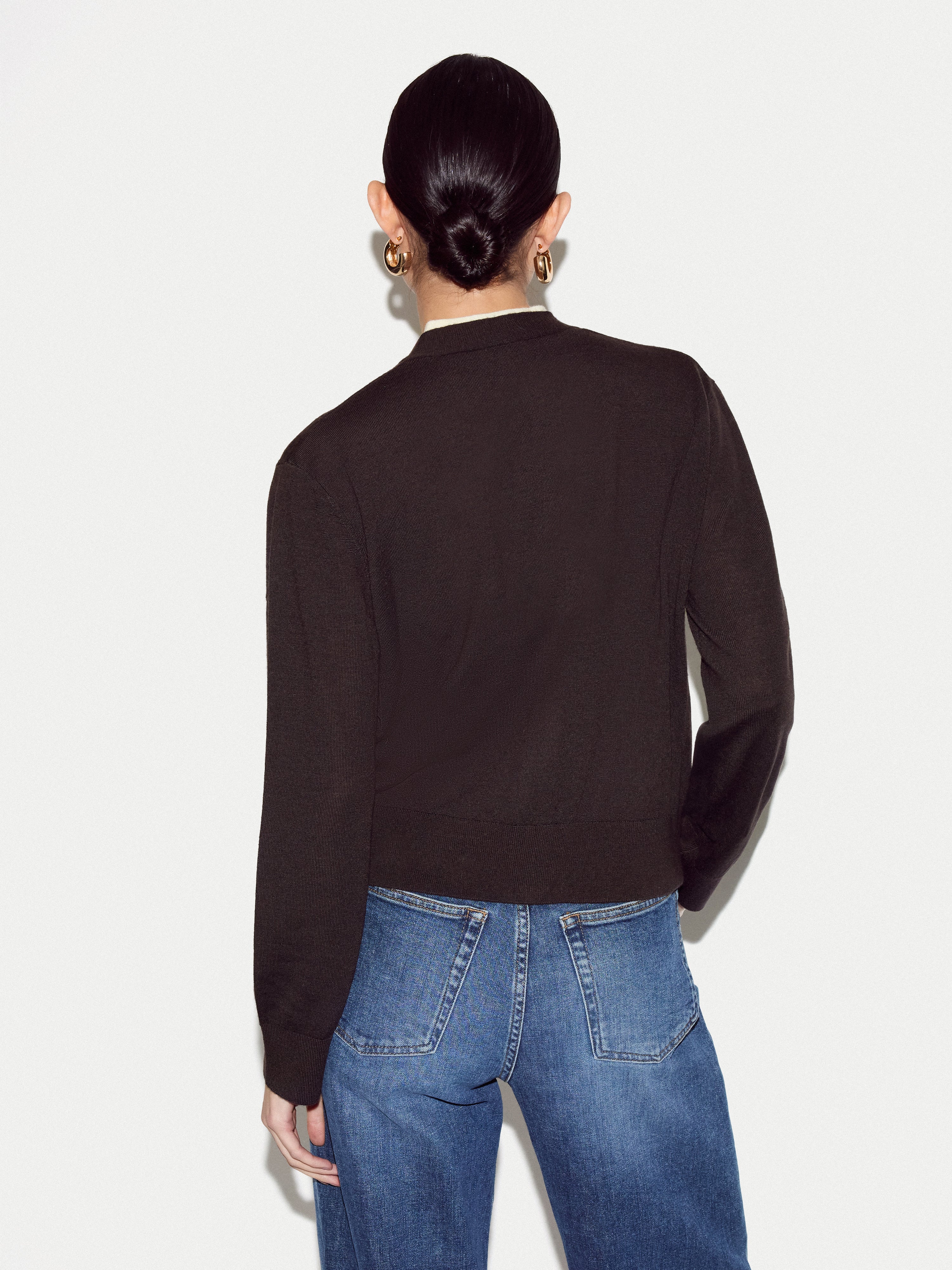 Merino Double Layer Cardigan | Brown - Image 4