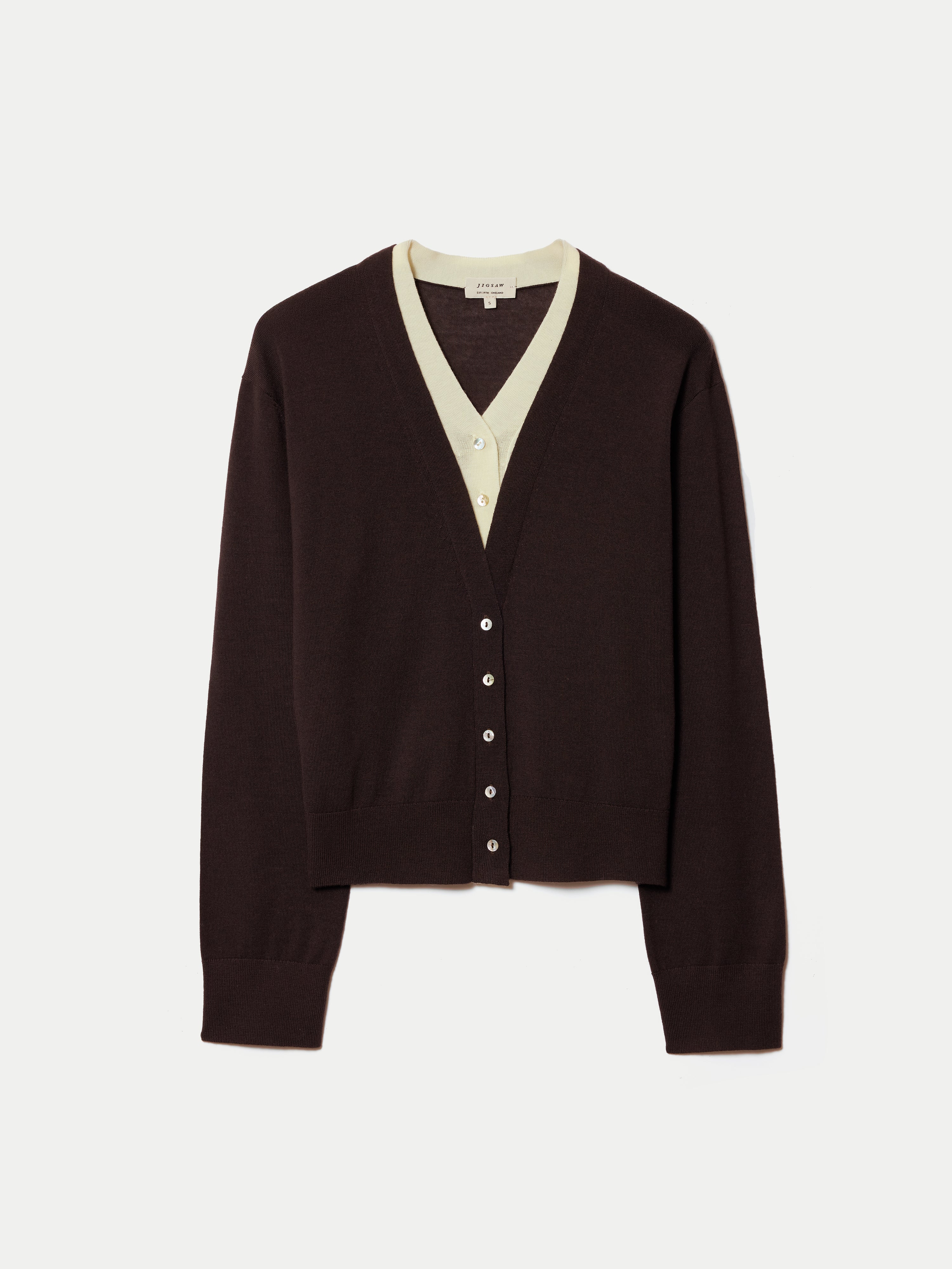Merino Double Layer Cardigan | Brown - Image 5