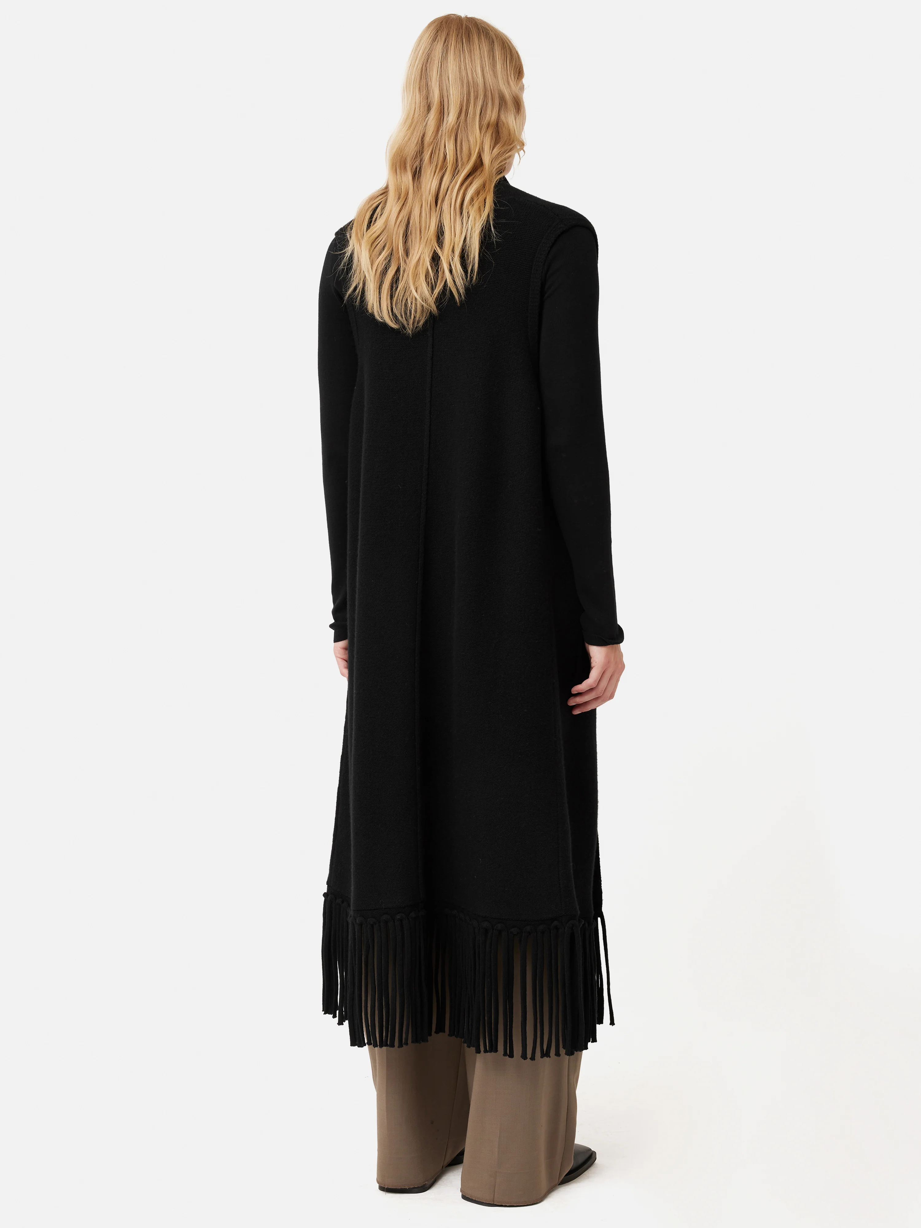 Merino Fringed Gilet | Black - Image 4