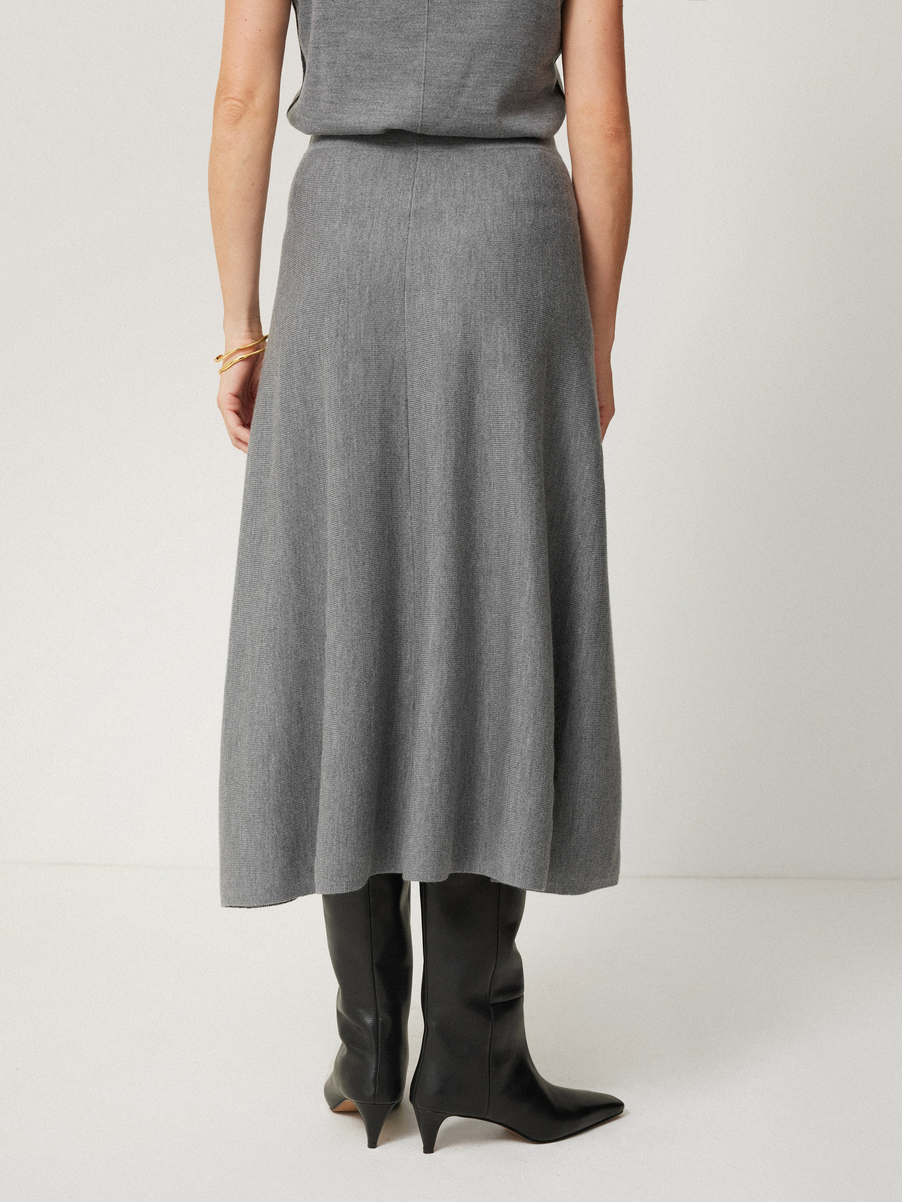 Merino Knitted A-line Skirt | Grey - Image 5
