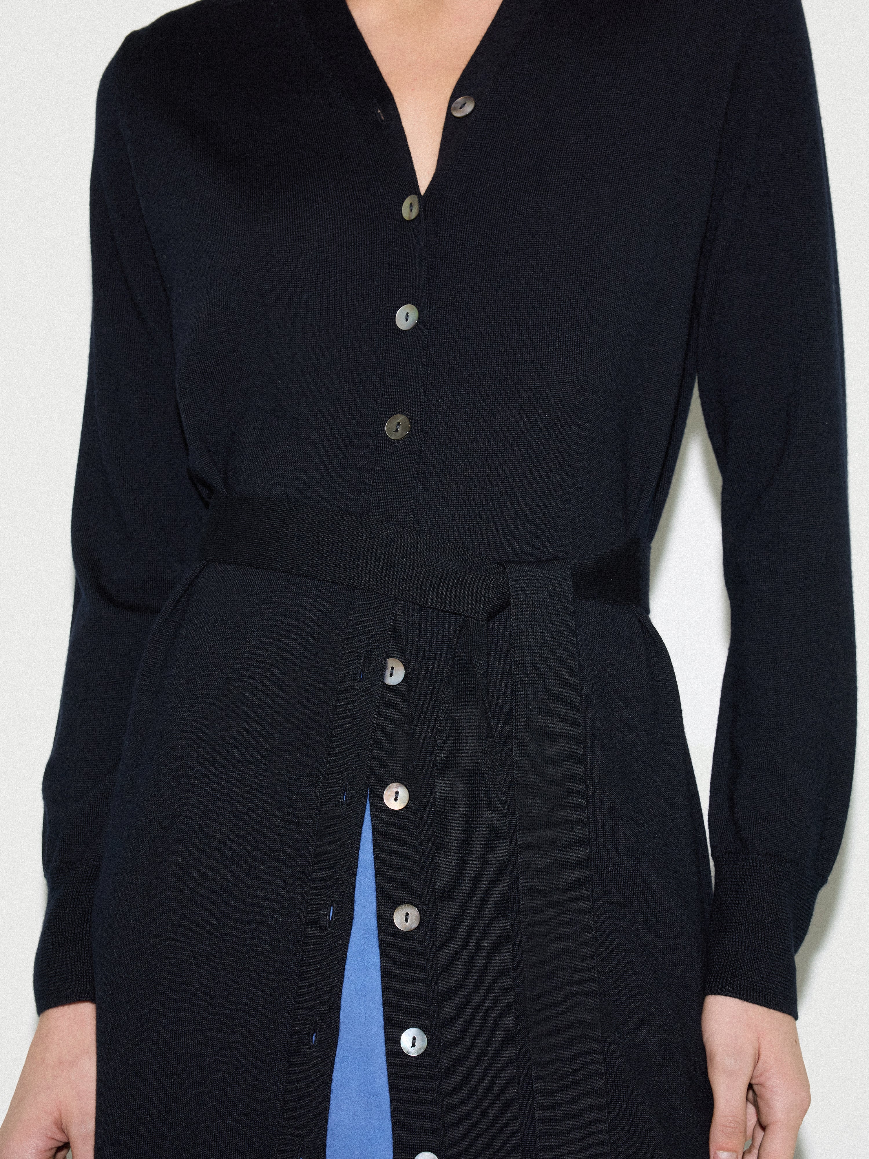 Merino Long Belted Cardigan | Dark Navy - Image 3