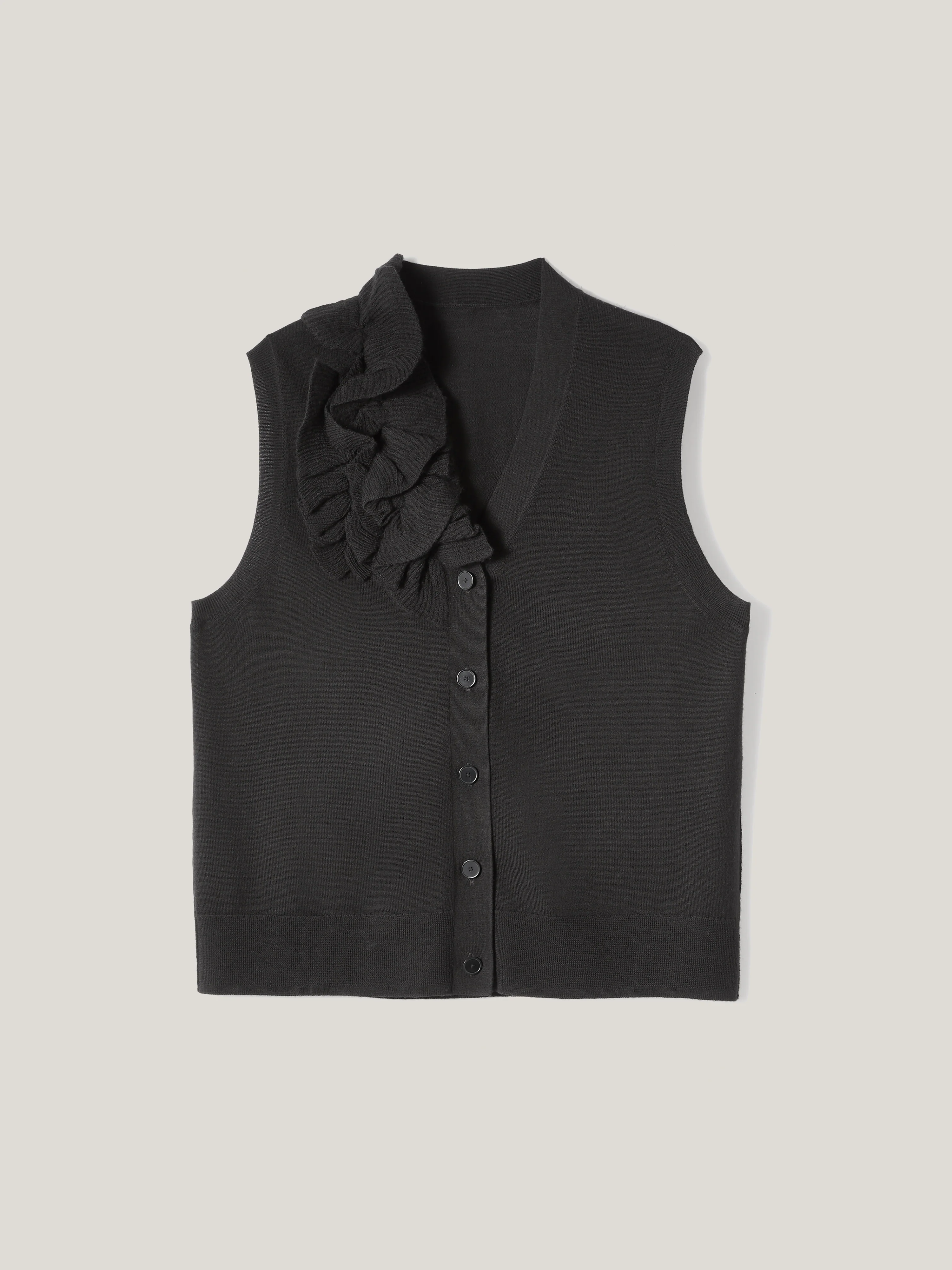 Merino Ruffle Waistcoat | Black - Image 9