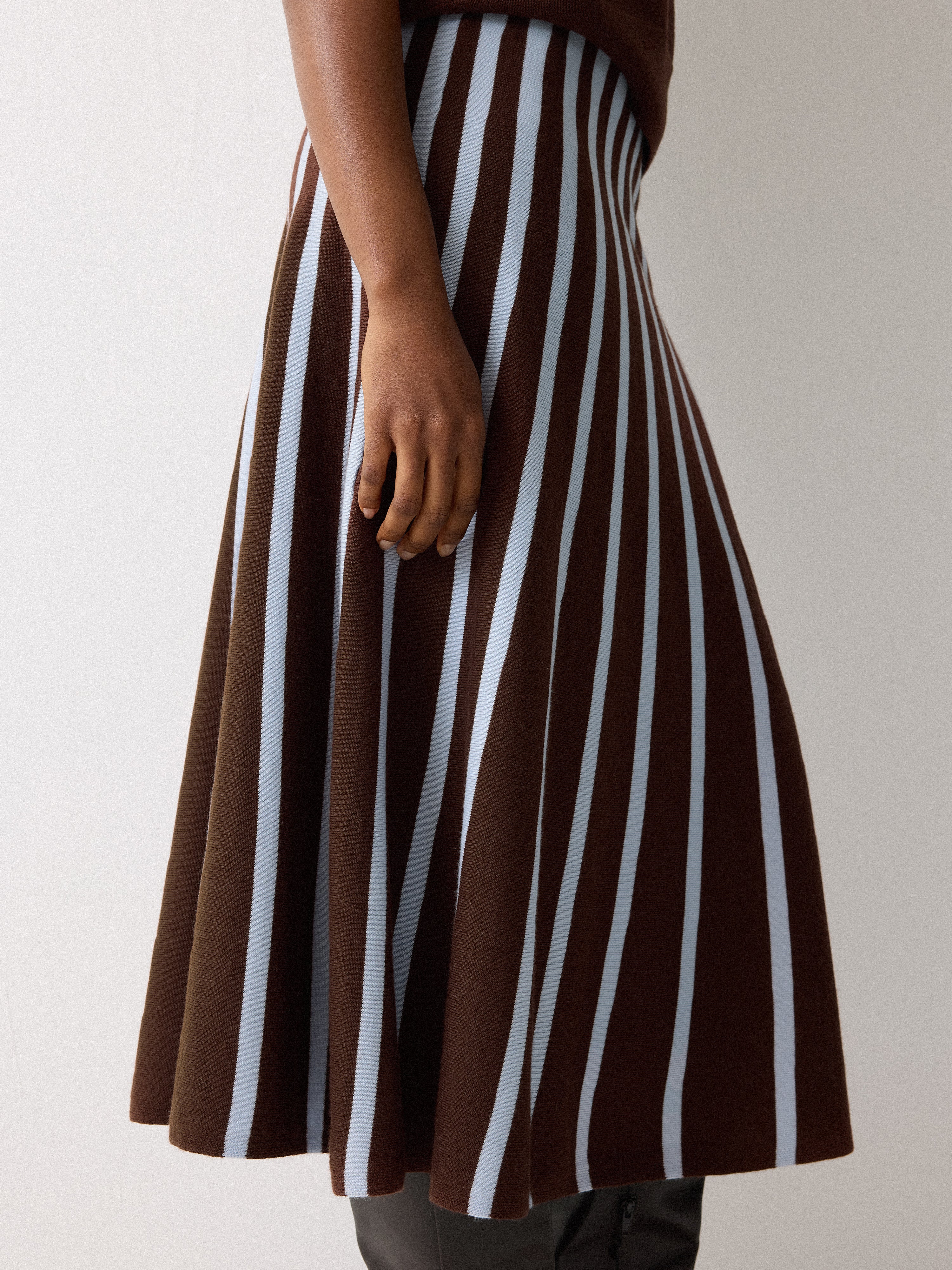Merino Stripe Flare Skirt | Brown - Image 3