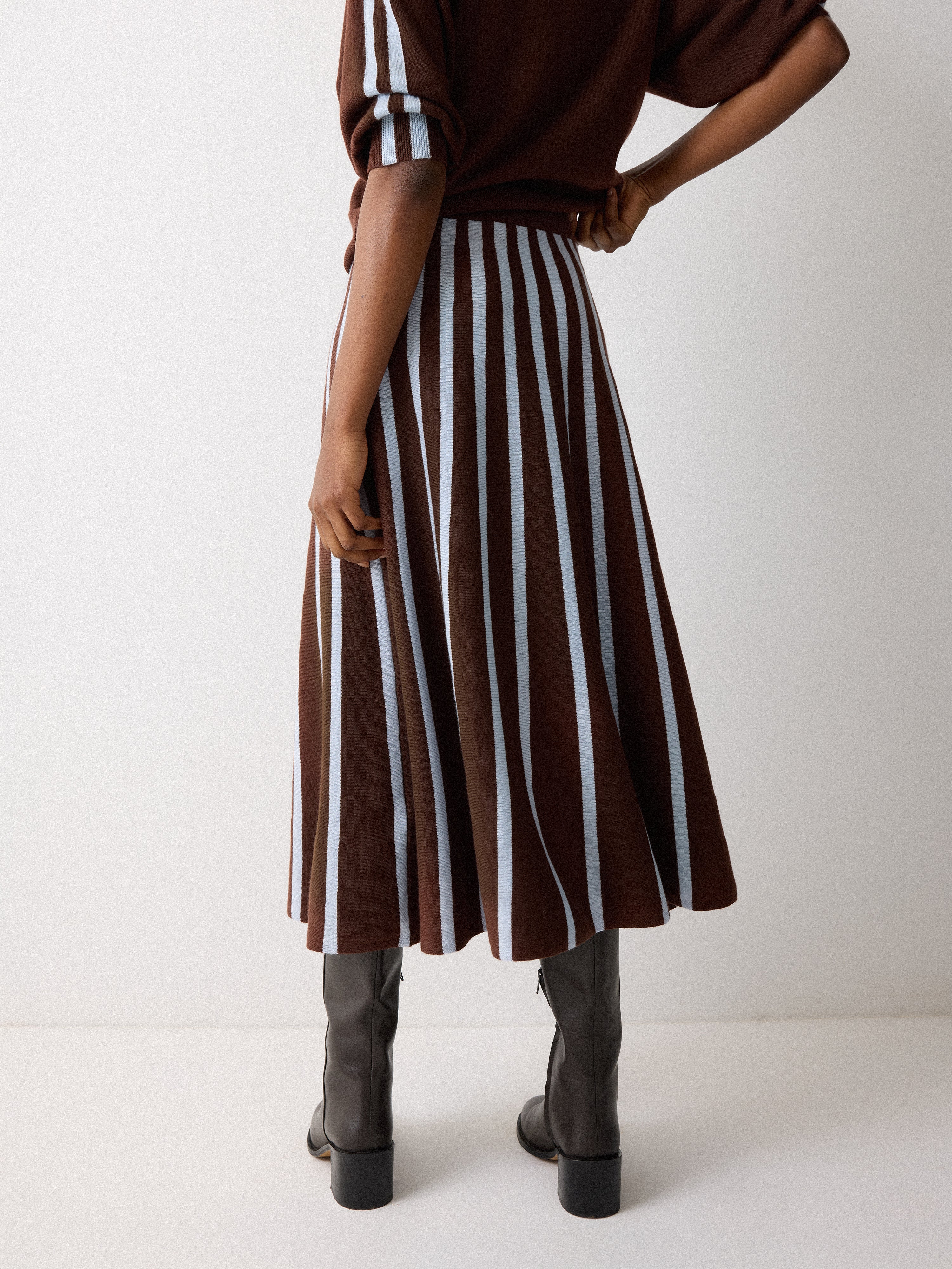 Merino Stripe Flare Skirt | Brown - Image 5