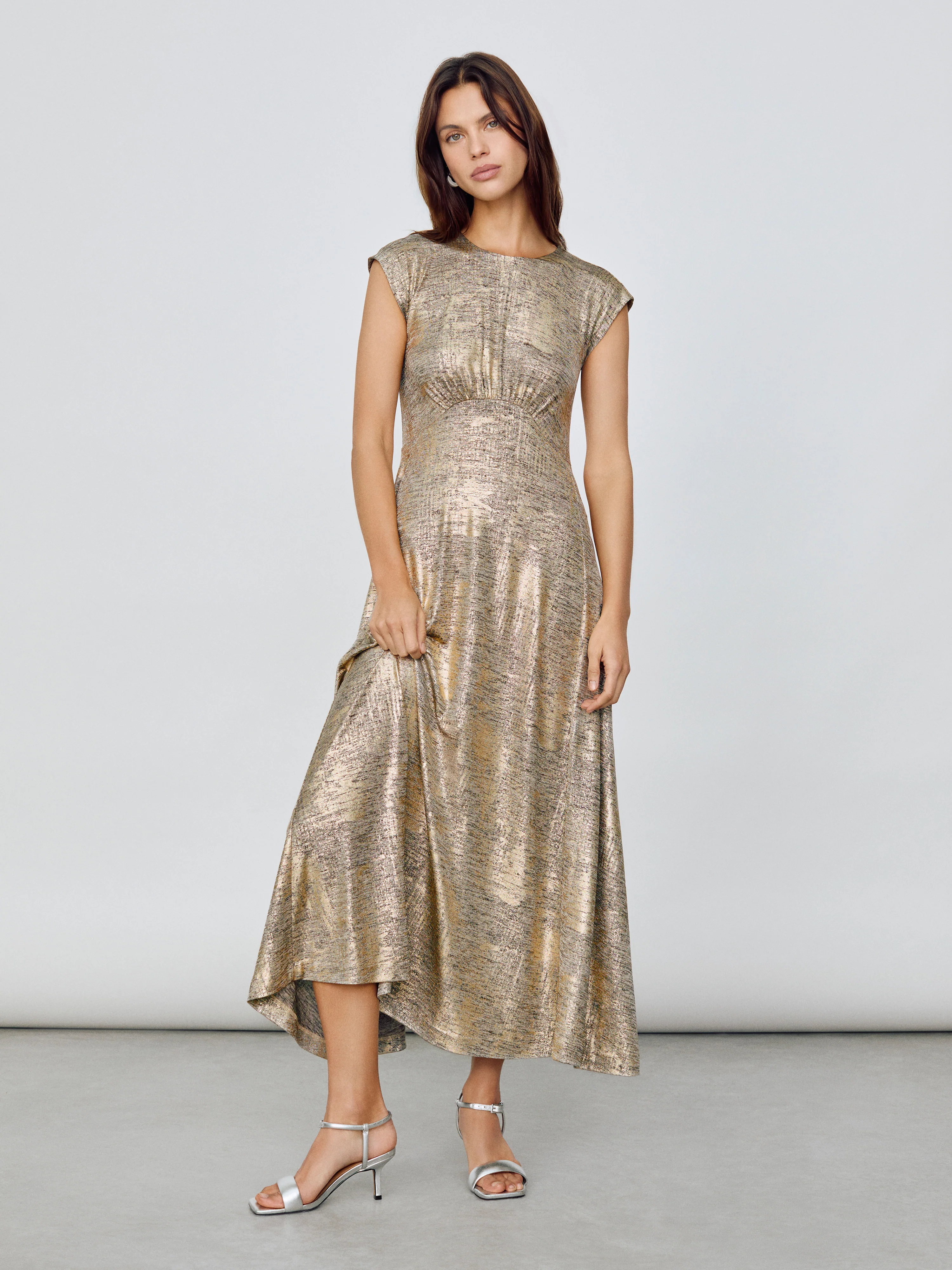 Shimmer Curved Seam Dress | Gold