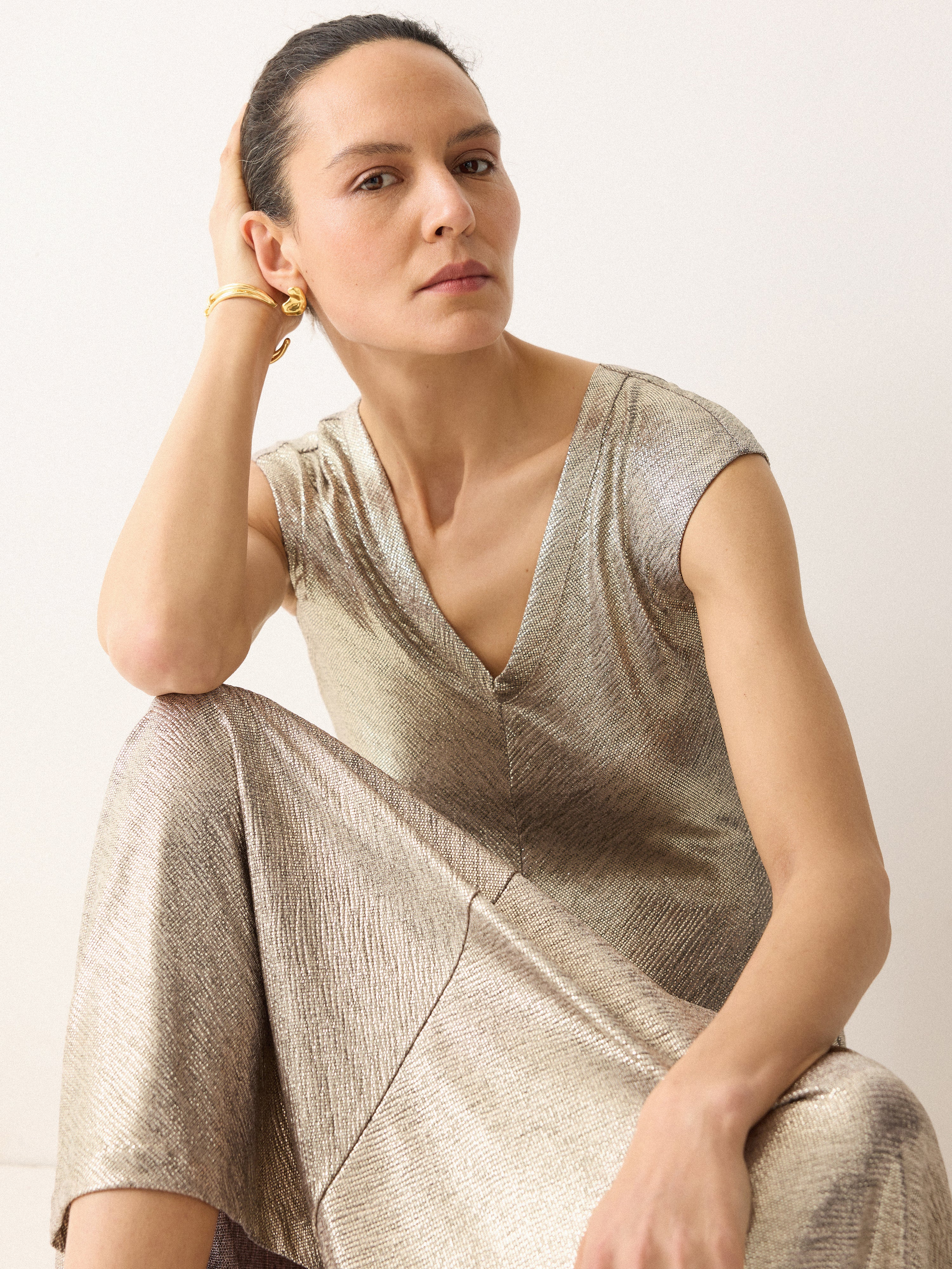 Metallic Jersey Maxi Dress | Gold - Image 4