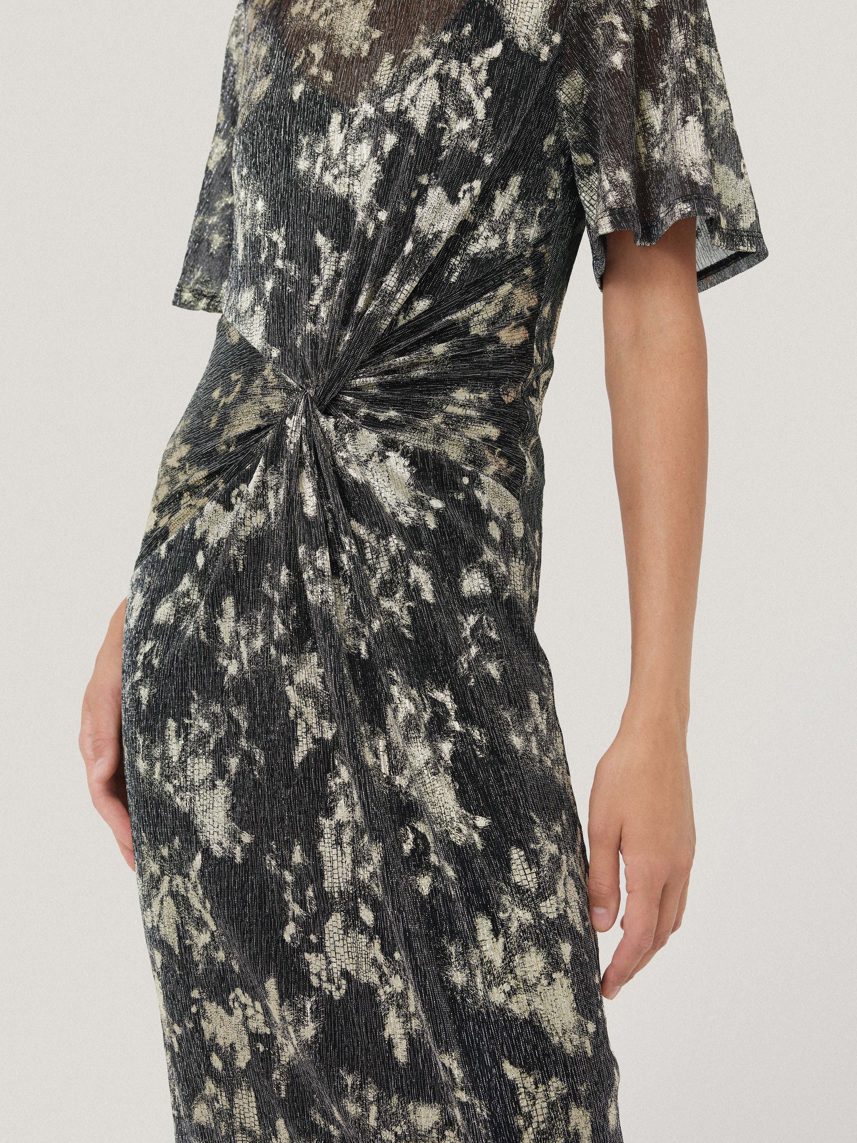 Metallic Knot Front Dress | Gold - Image 2