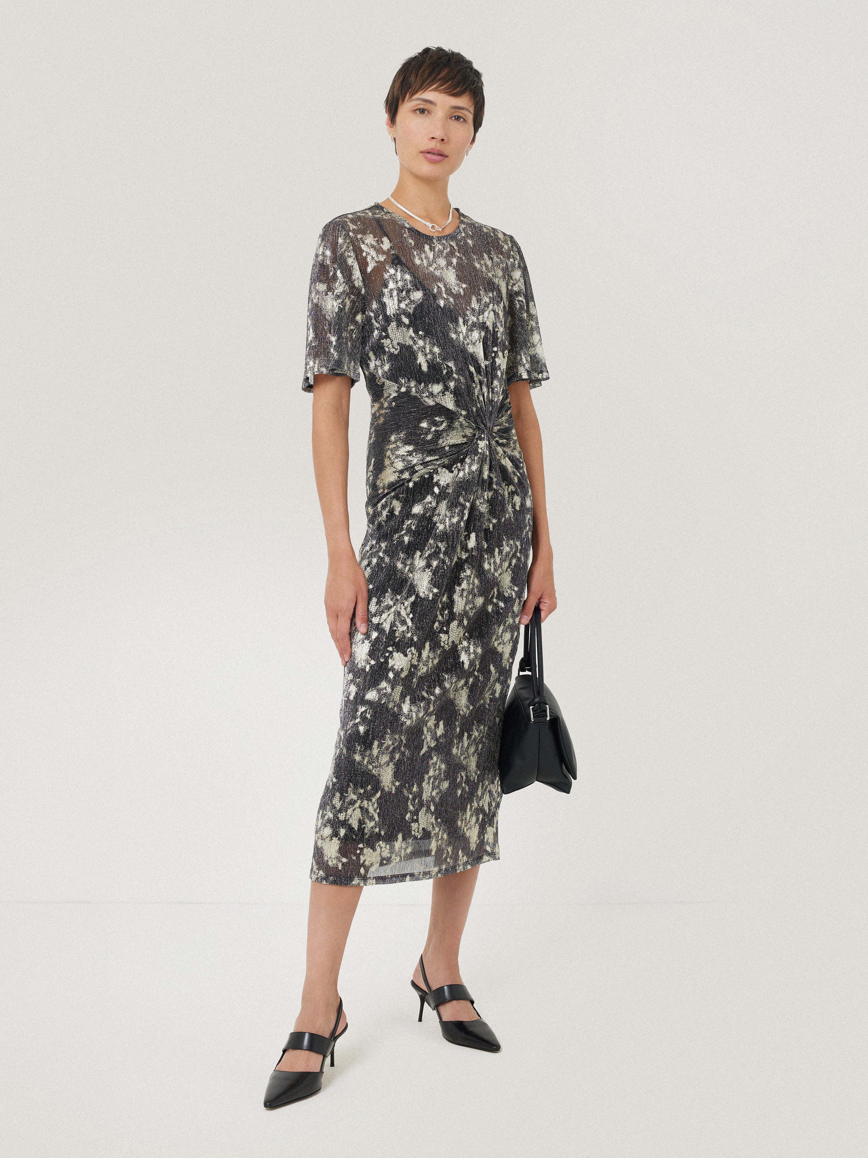 Metallic Knot Front Dress | Gold - Image 3