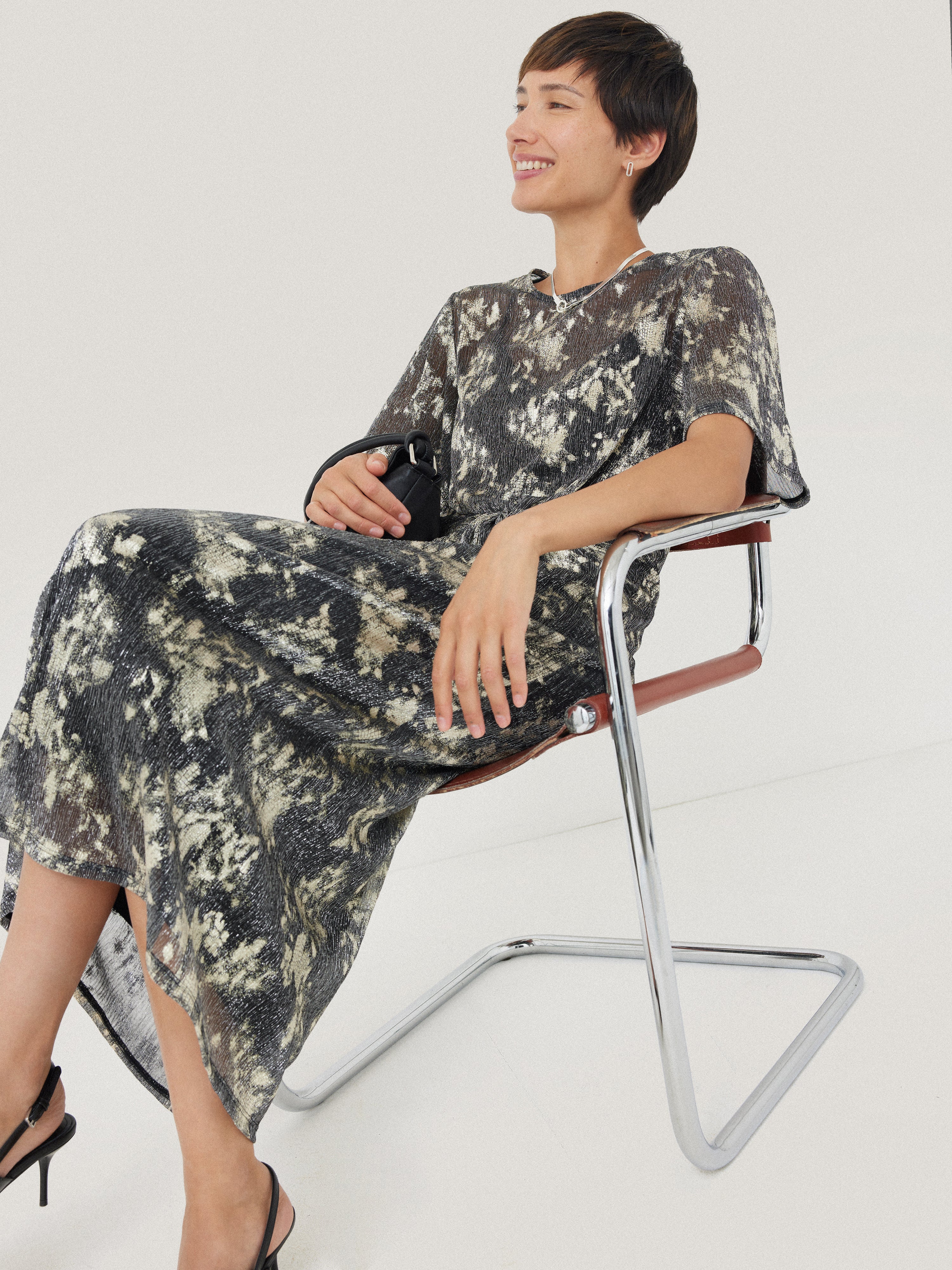 Metallic Knot Front Dress | Gold - Image 4
