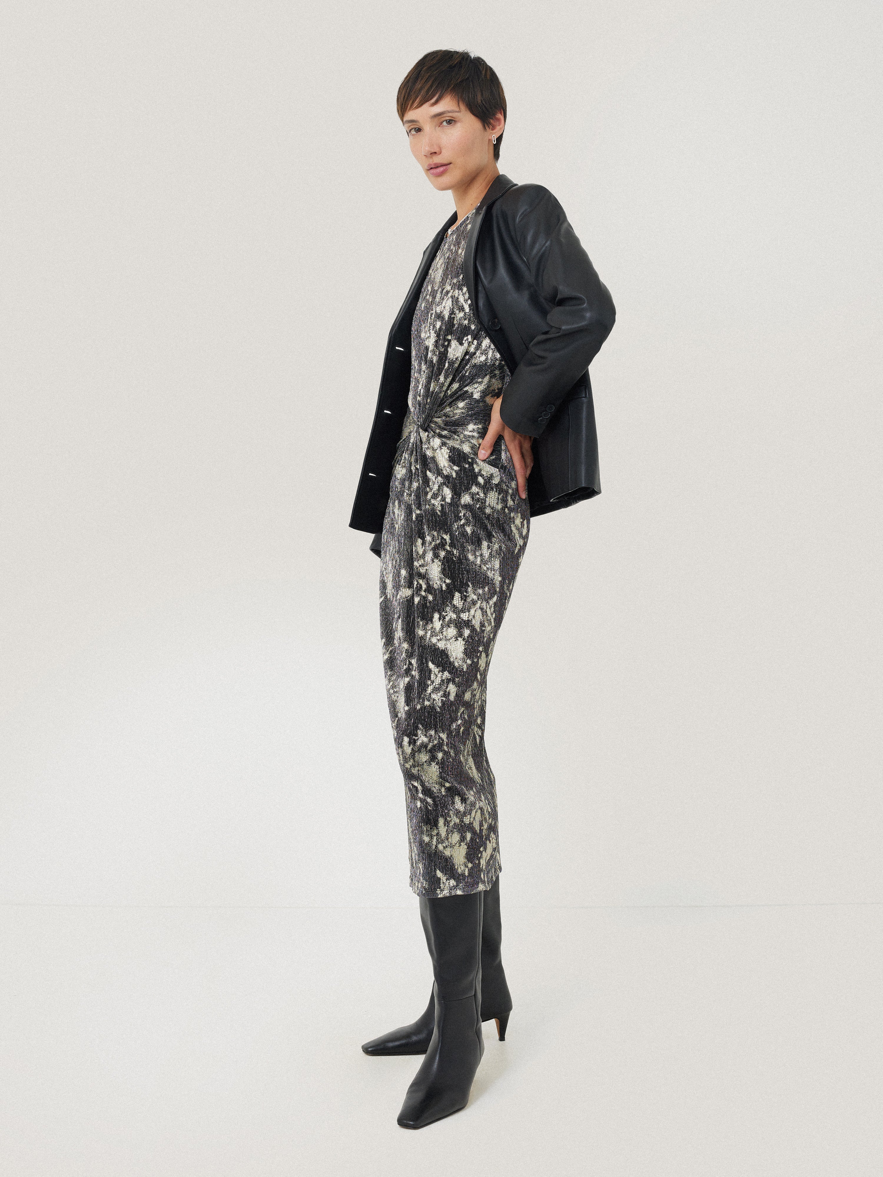 Metallic Knot Front Dress | Gold - Image 6