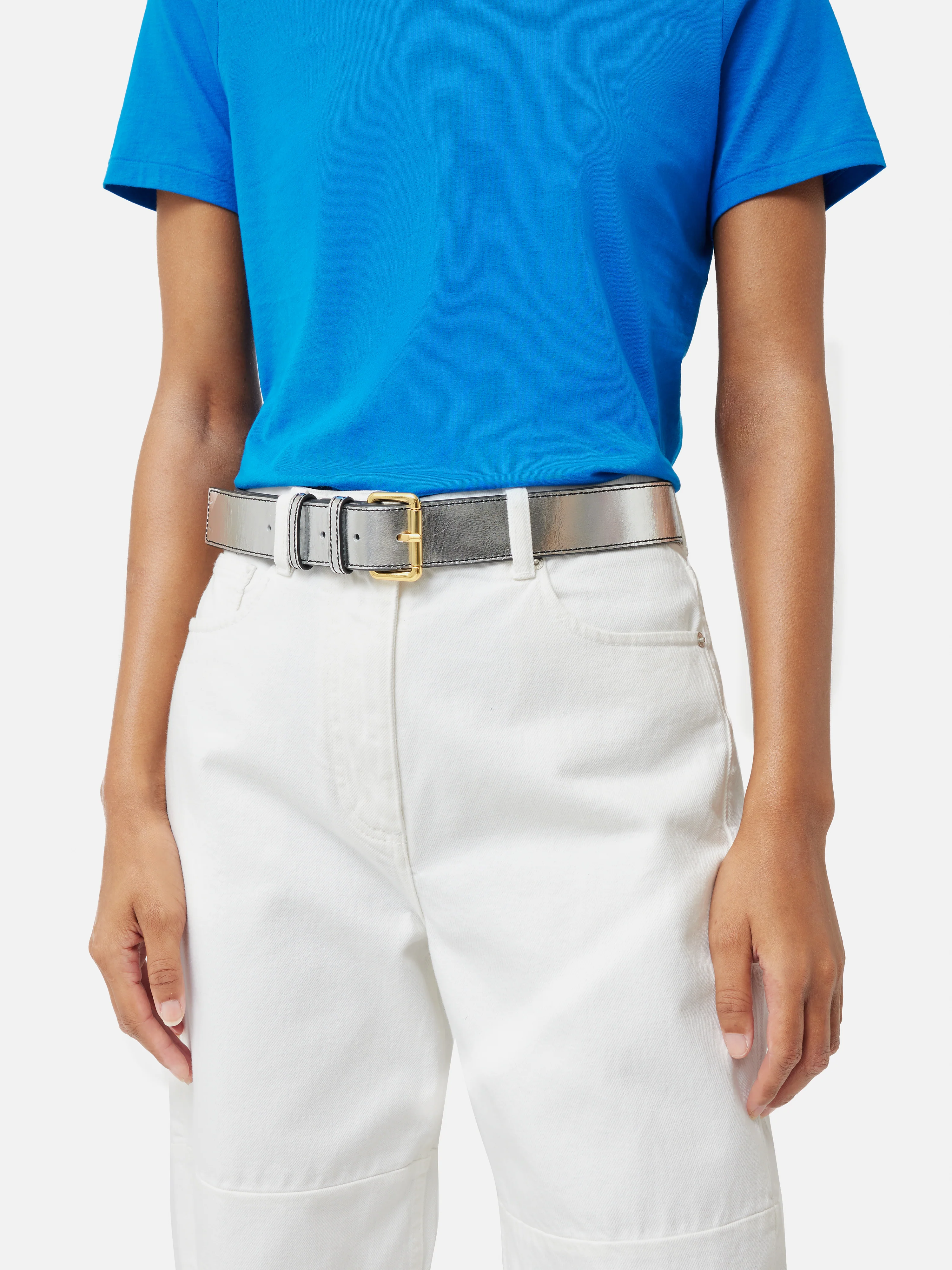 Metallic Leather Belt | Silver - Image 2