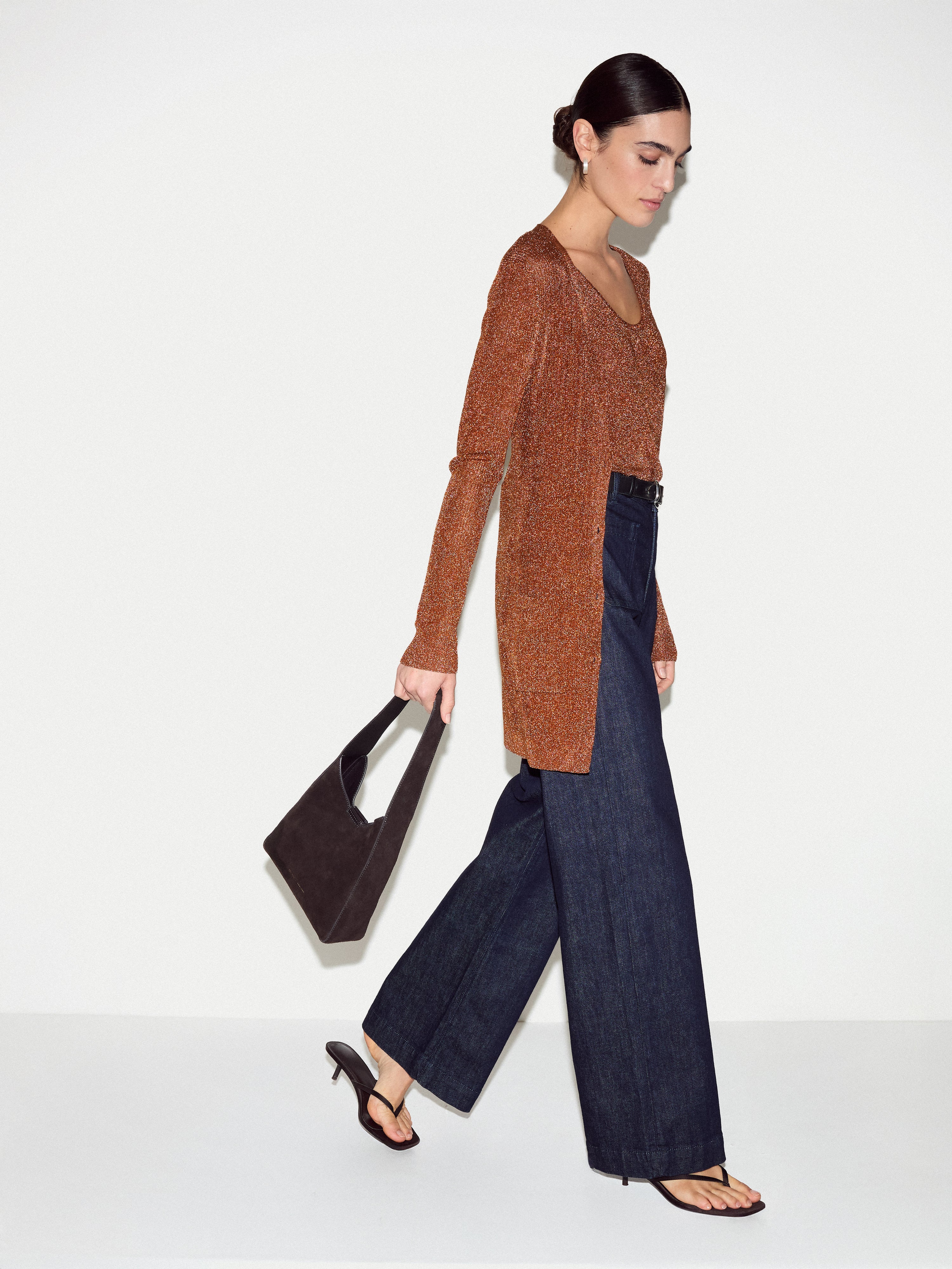 Metallic Rib Cardigan | Bronze - Image 2