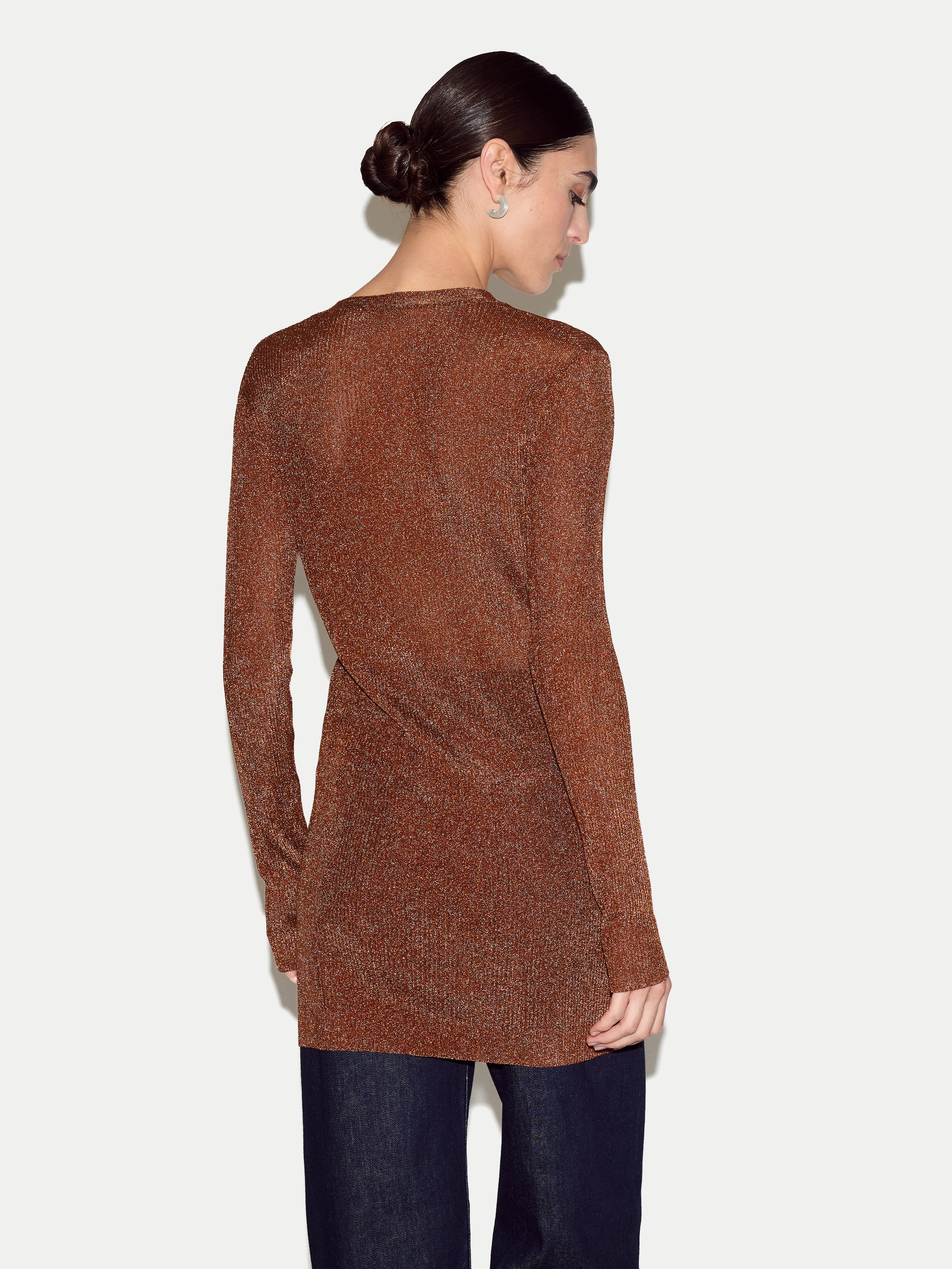 Metallic Rib Cardigan | Bronze - Image 4