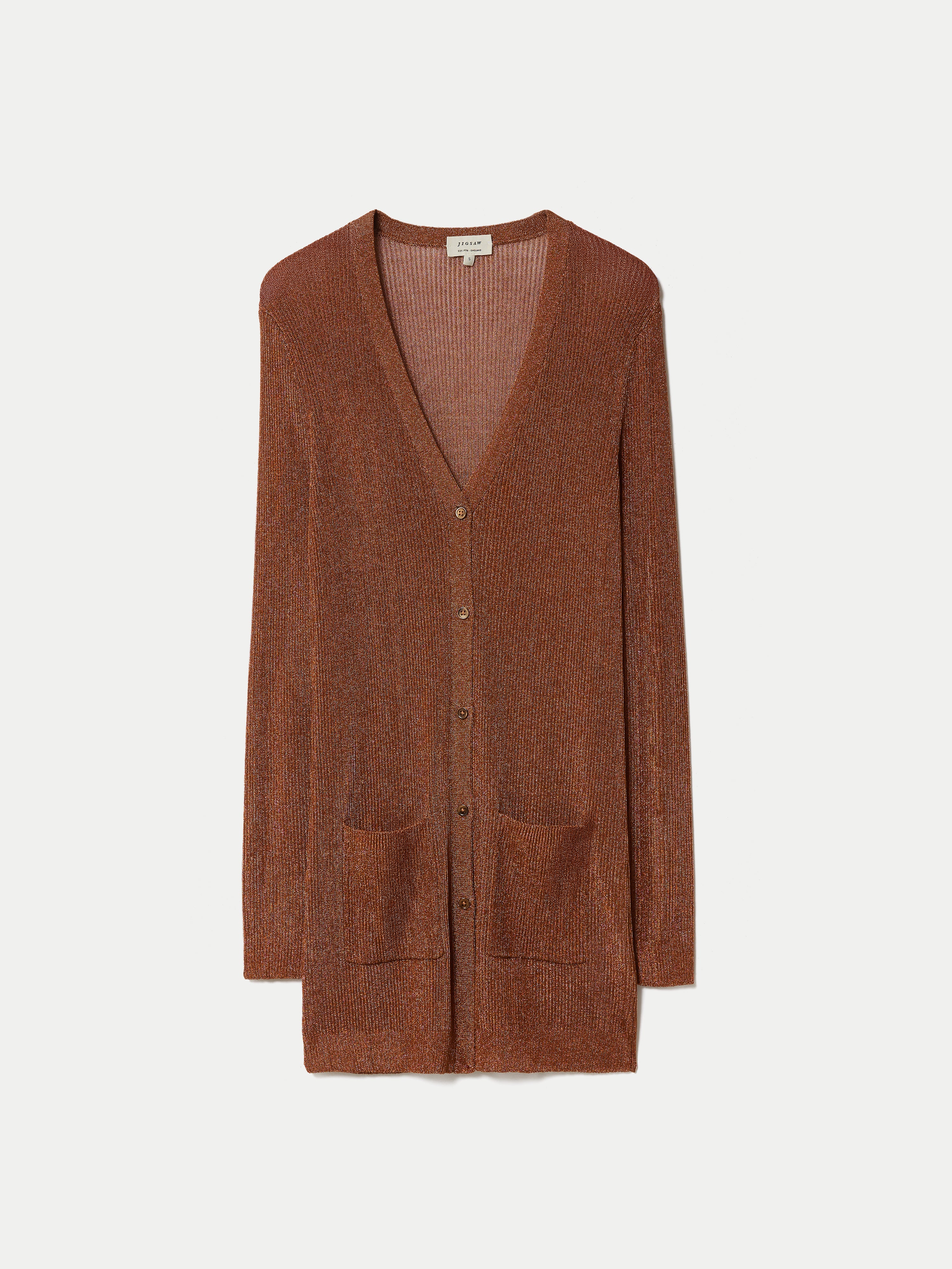Metallic Rib Cardigan | Bronze - Image 5