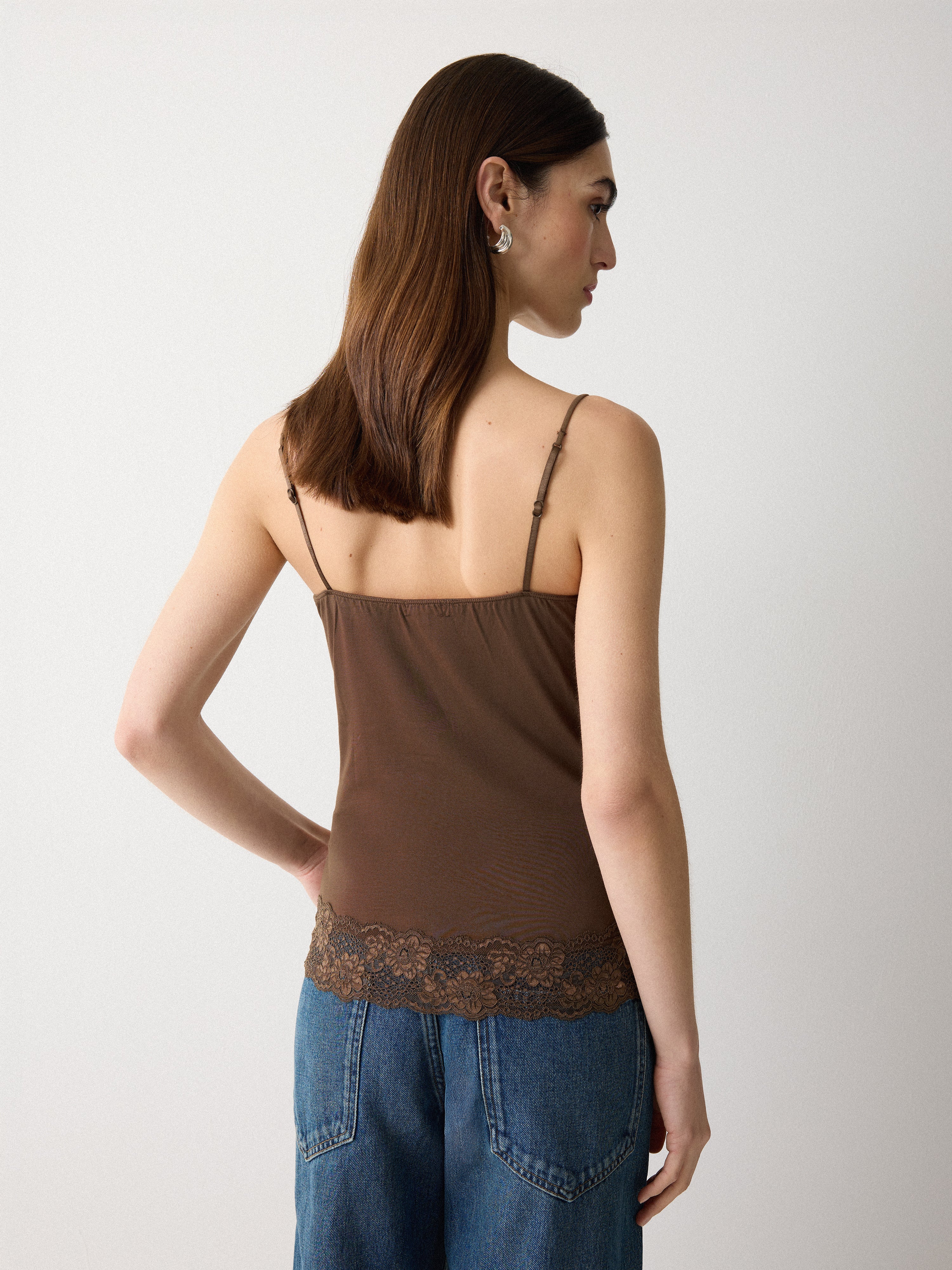 Modal Lace Vest | Brown - Image 4