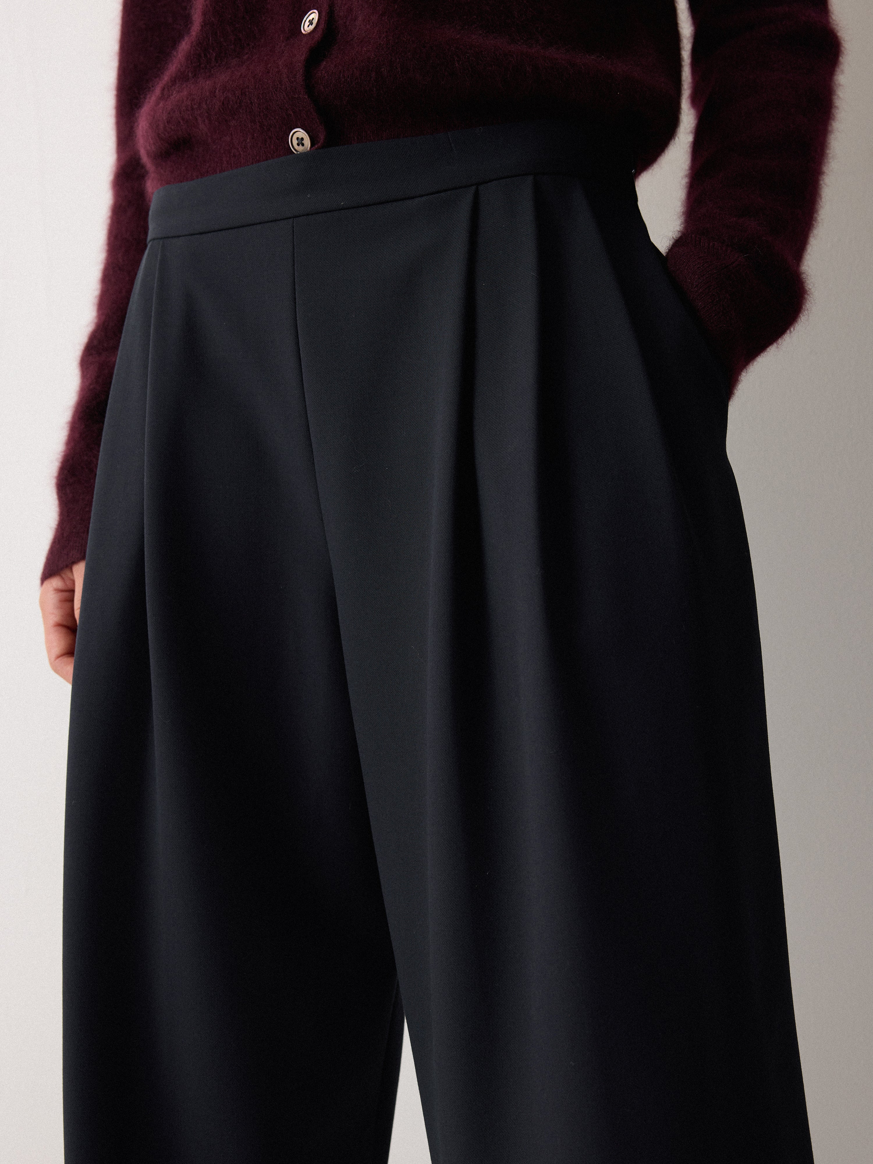Modern Crepe Pleat Trouser | Navy - Image 2