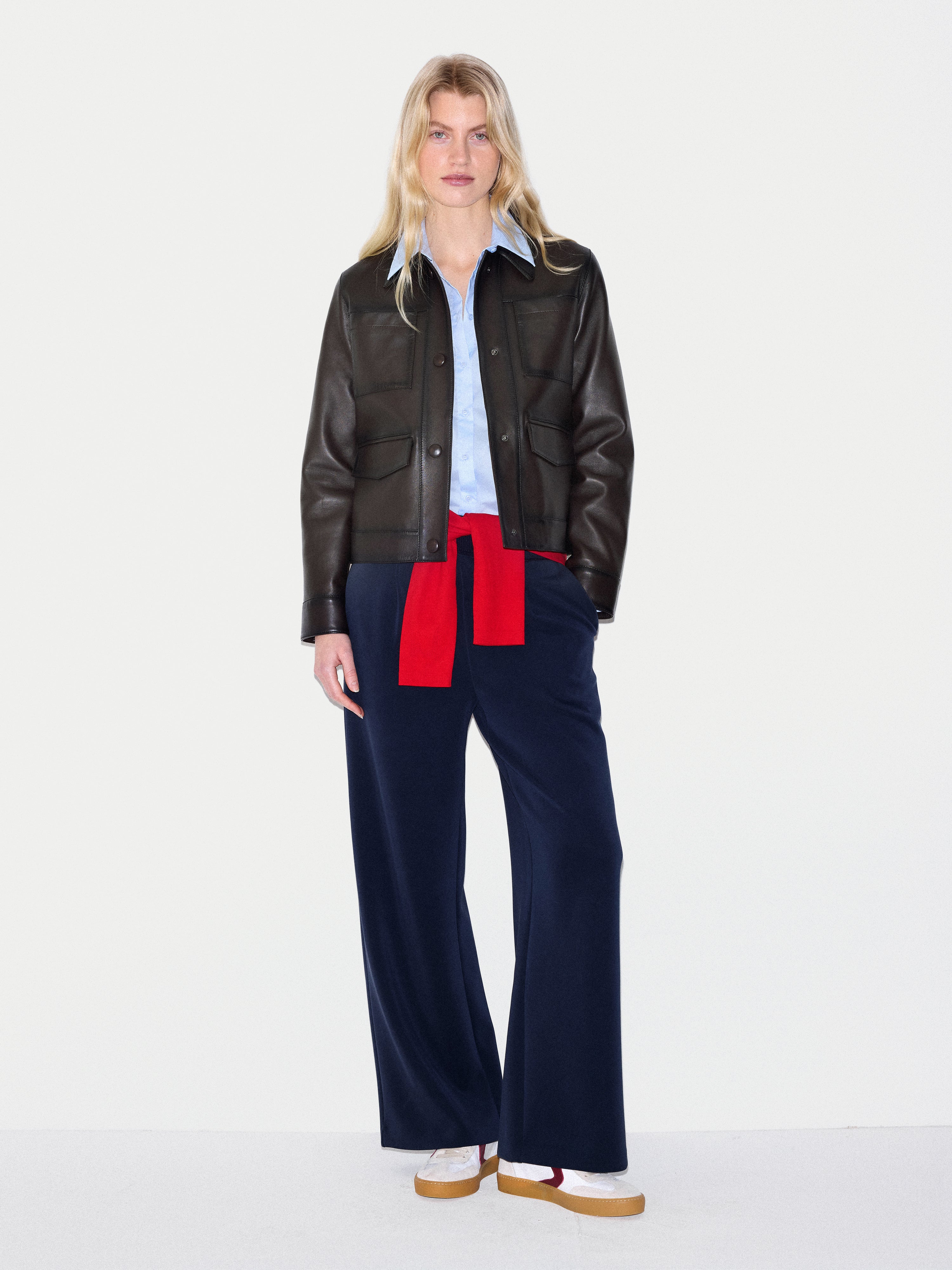 Nappa Leather Cropped Jacket | Dark Brown - Image 2