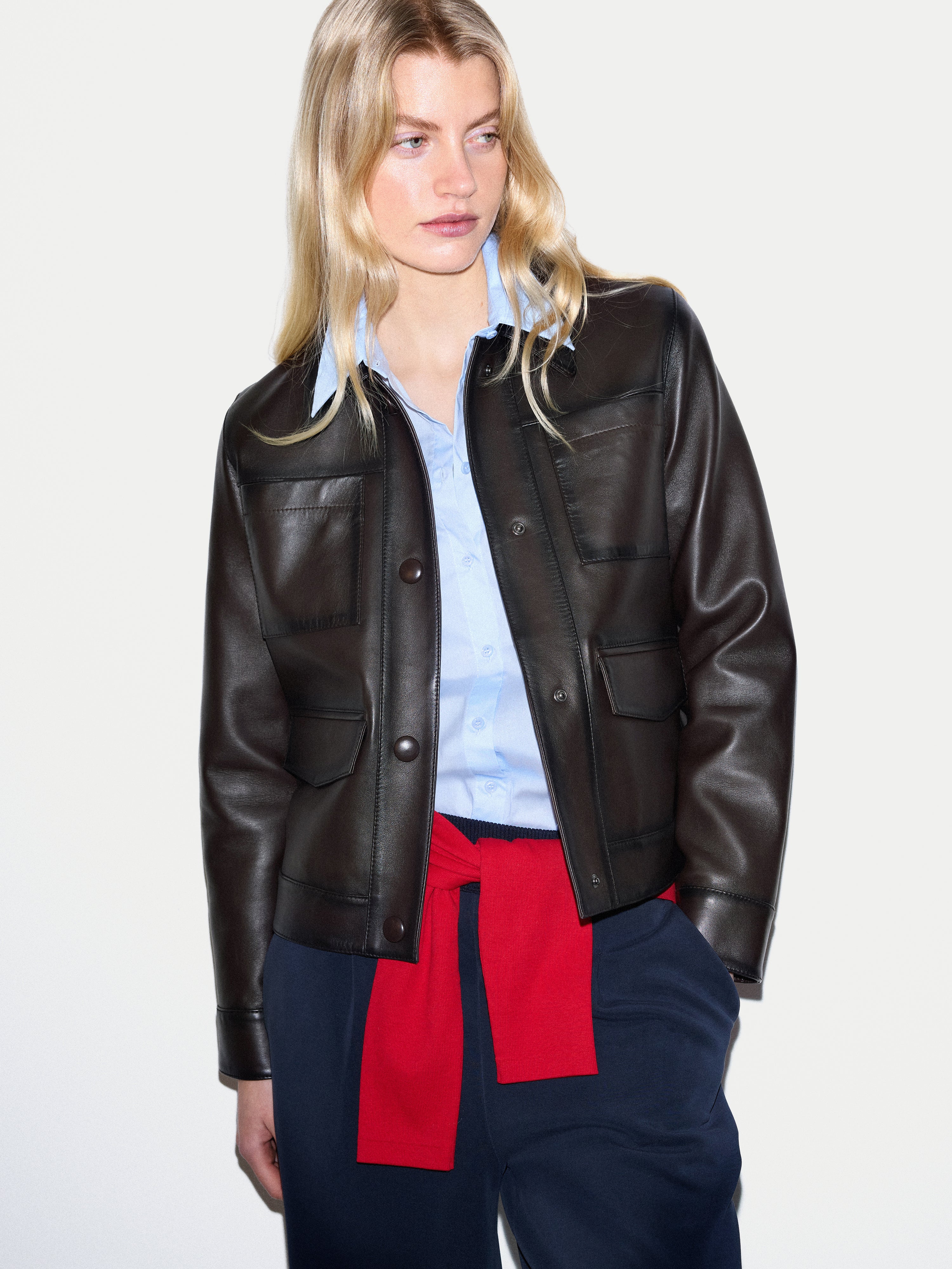 Nappa Leather Cropped Jacket | Dark Brown - Image 3
